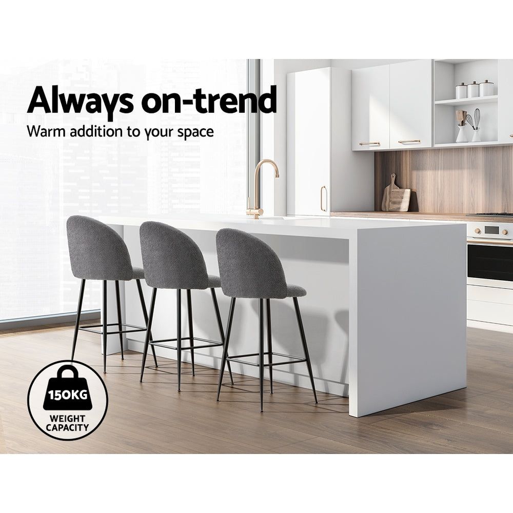 2-Pack Metal Bar Stools with Sherpa Upholstery - Counter Height Kitchen Stools for Dining, Breakfast Nook & Home Bar Use