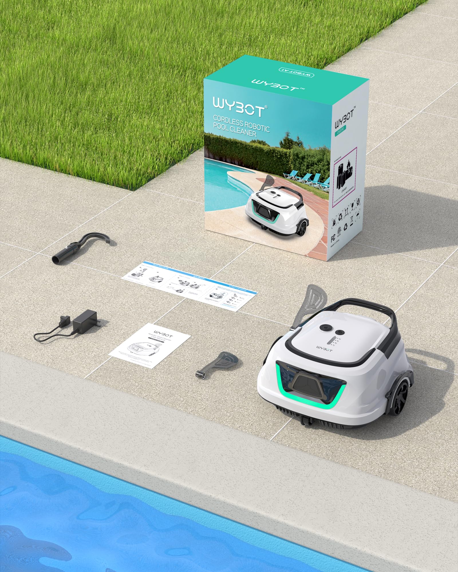 WYBOT A1 Cordless Robotic Pool Cleaner - 120 Min Runtime, 2.5H Fast Charge, Dual Filtration System, LED Indicators - Ideal for Above Ground & Flat Bottom Pools - Perfect for Inground Pools, Vinyl Liners, Concrete Pools & Weekly Maintenance