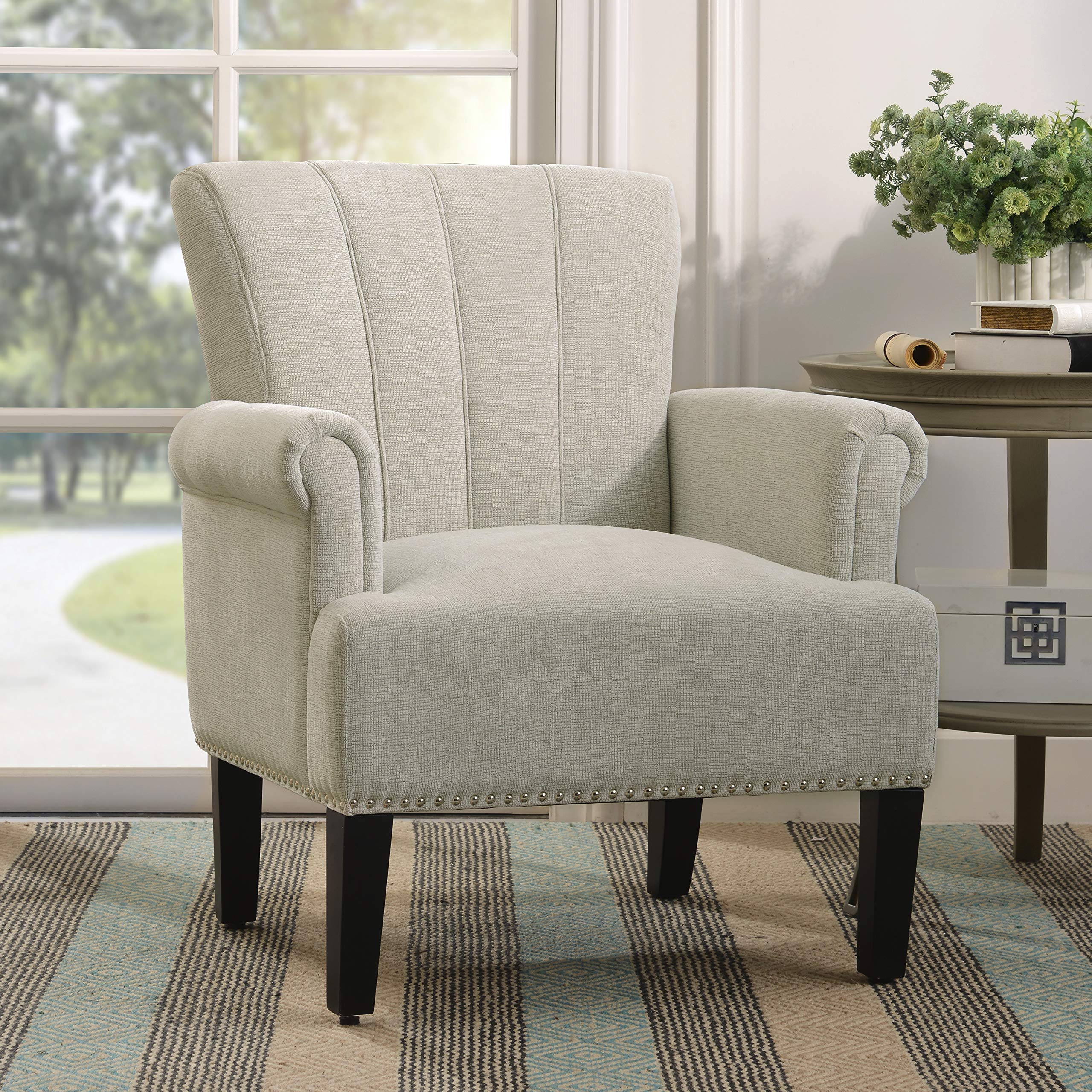 Modern Upholstered Accent Chair with Tufted Design - Cream Polyester Living Room & Bedroom Furniture - Perfect for Reading Nook, Home Office, or Lounge Area (DEDBED01-03)