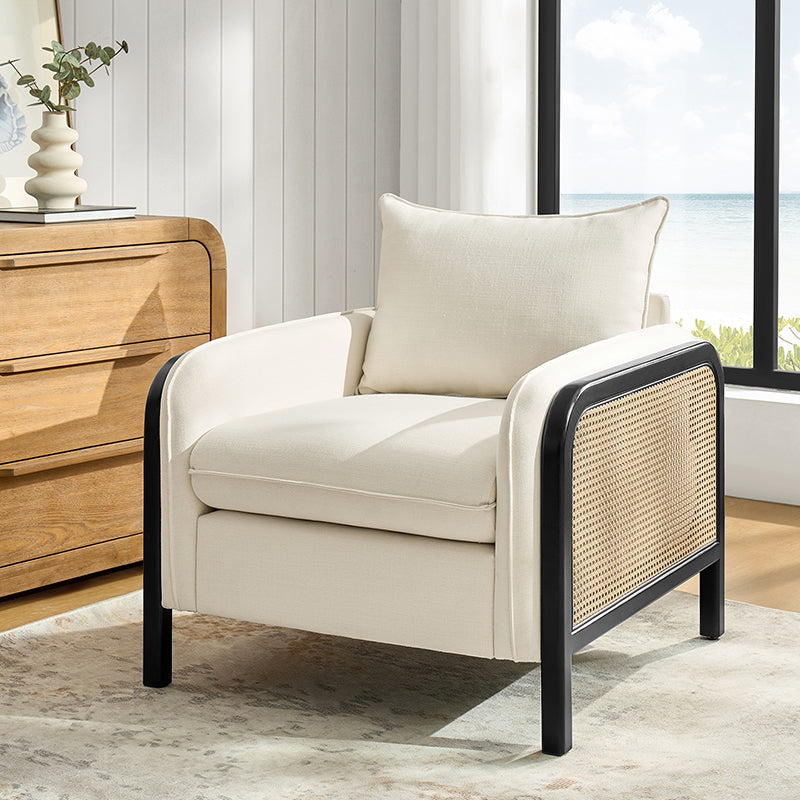 Coastal Rattan Accent Chair with Soft Cushions - Boho Wicker Lounge Chair for Living Room, Bedroom & Patio - Comfortable Indoor Outdoor Seating Furniture for Home Decor