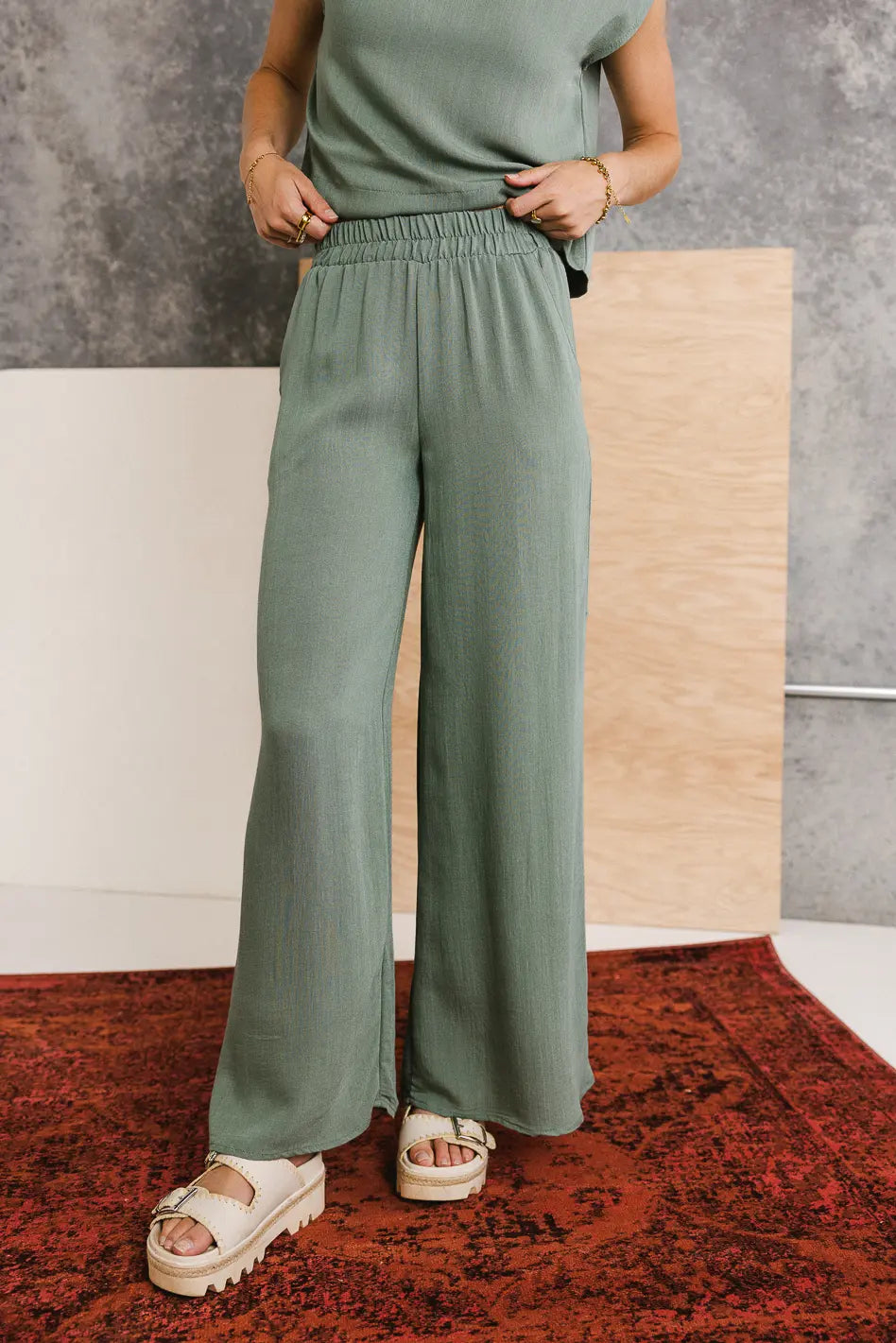 Women's Maren Pants in Sage Green - High Waisted Comfortable Trousers for Work & Casual Wear | Final Sale