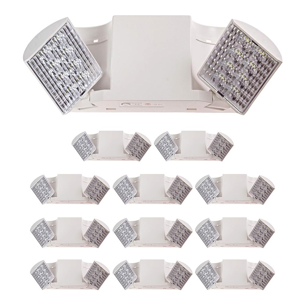 12 Pack LED Emergency Lights with Battery Backup - Hardwired Adjustable Head Lights for Home & Business Power Outages - Indoor Emergency Lighting for Hallways, Basements & Stairwells
