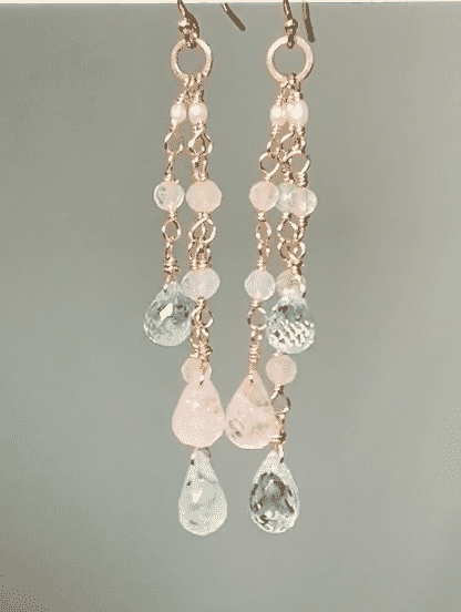 Rose Gold Aquamarine Gemstone Dangle Earrings - Long Tassel Drop Earrings for Women | Perfect for Weddings, Parties & Evening Events