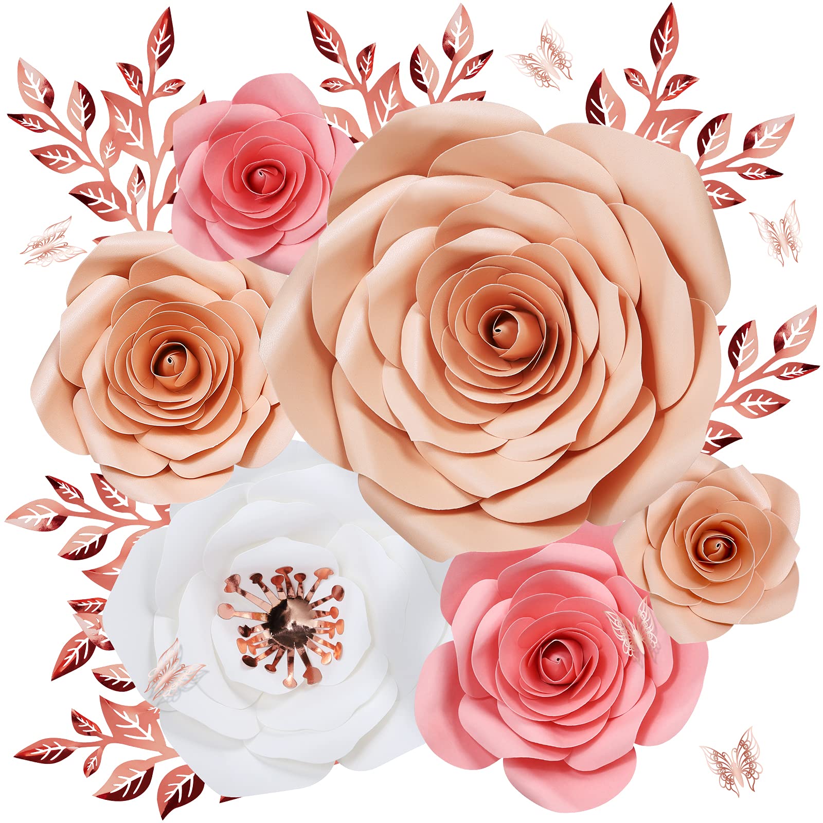 3D Artificial Paper Flowers Wall Decor - Large Fake Floral Nursery Decorations for Baby Girl & Boy Rooms, Bridal Showers, Weddings, Parties | Perfect for Home, Nursery, Wedding & Event Backdrops