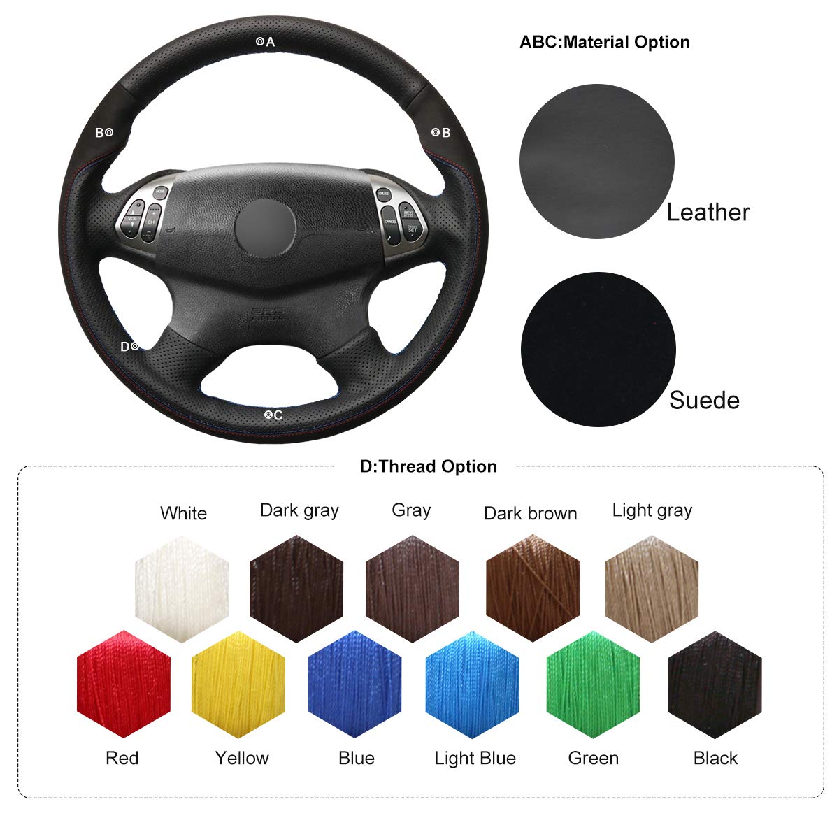 Premium Custom Hand-Sewn DIY Genuine Leather & Heated Suede Steering Wheel Cover for Acura TL 2004-2006 - Upgrade Your Driving Comfort & Style