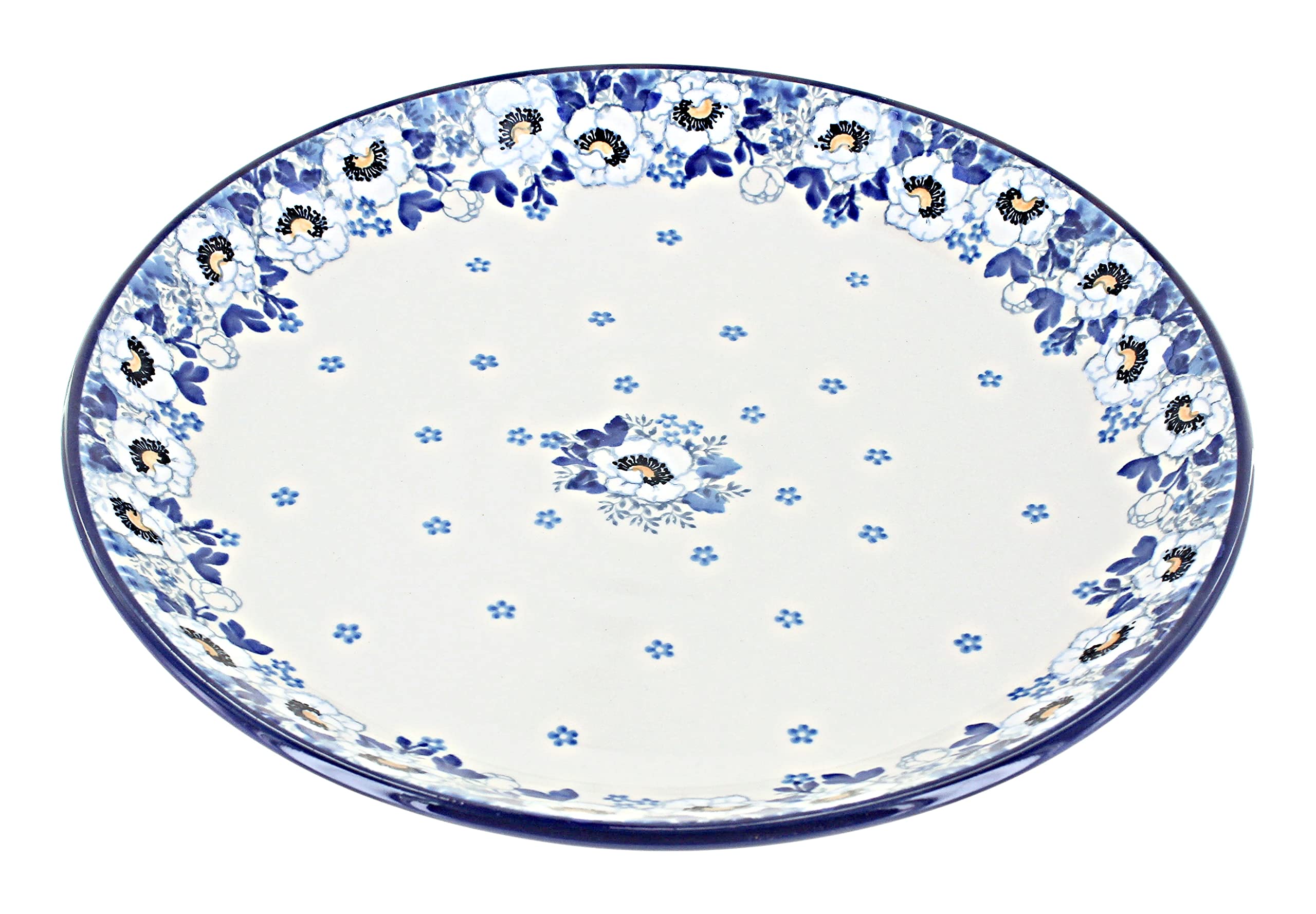 Handmade Blue Rose Polish Pottery Georgia Blue Dinner Plate - Elegant Ceramic Plate for Dining, Entertaining & Home Decor