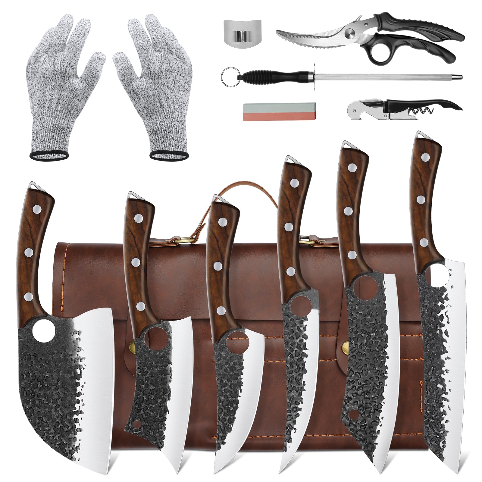 12-Piece Purple Dragon Chef Knife Set - High Carbon Steel Hand-Forged Kitchen Knives for Meat Boning, Carving & BBQ - Includes Leather Storage Bag - Perfect for Home Cooking, Camping & Outdoor Grilling