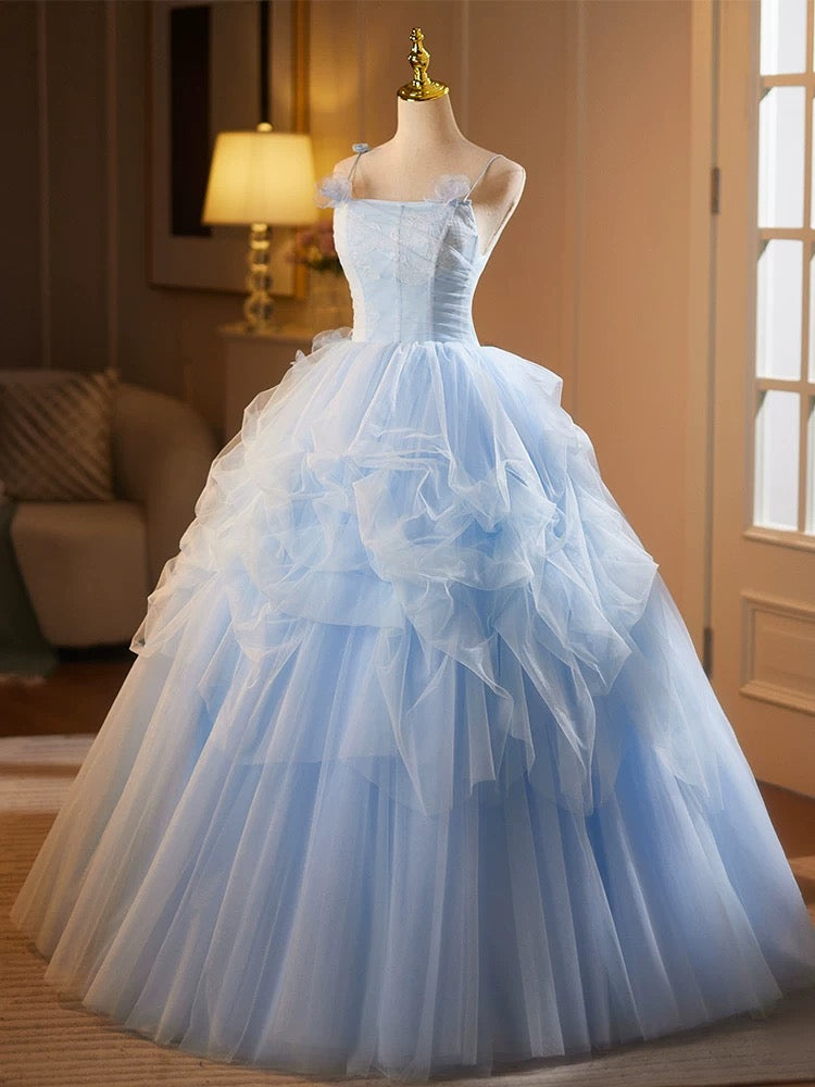 Elegant A-Line Tulle Lace Blue Long Prom Dress - Formal Evening Gown for Homecoming, Ball & Special Occasions