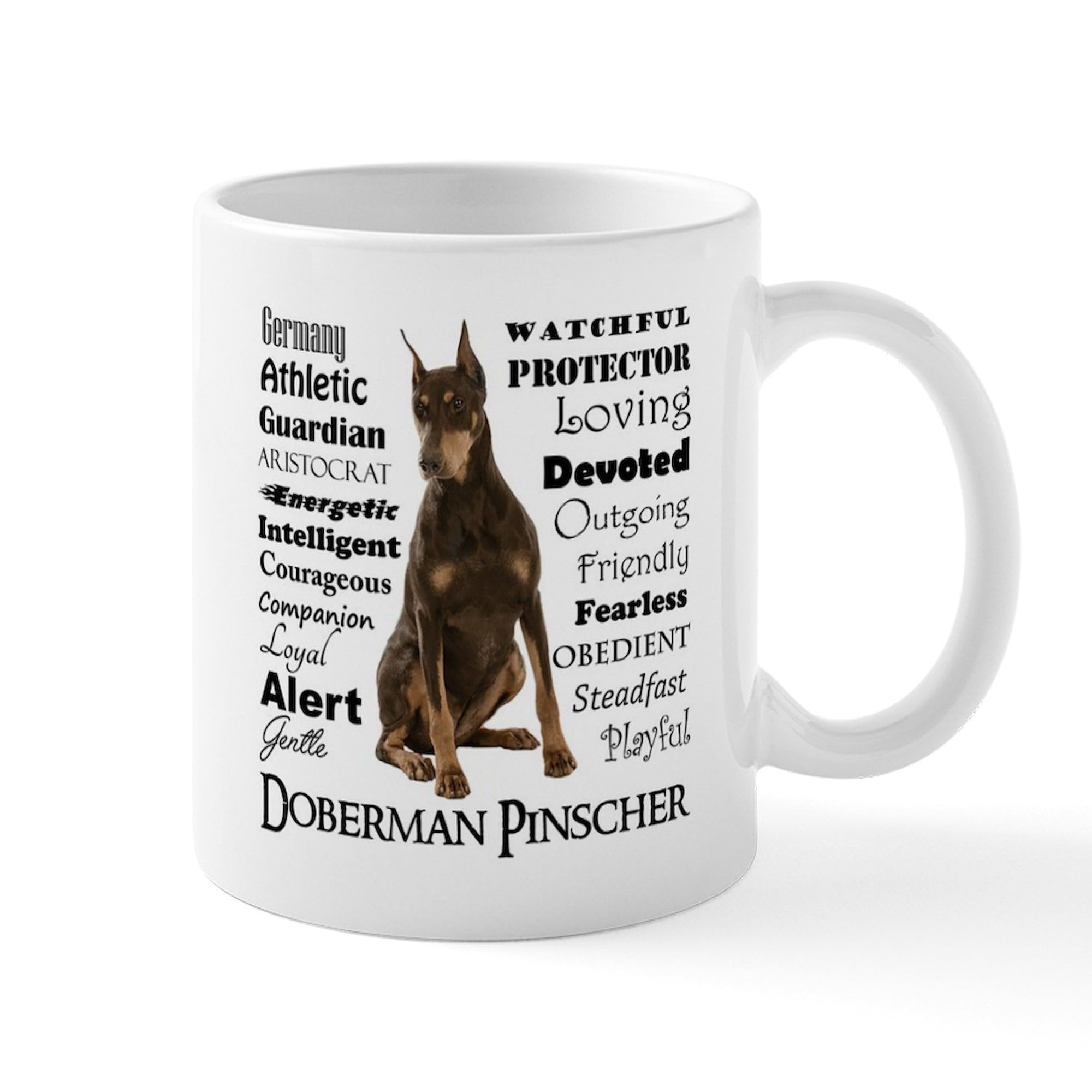 Doberman Traits Ceramic Coffee Mug 11 oz (325 ml) - Perfect for Dog Lovers & Coffee Enthusiasts - Ideal for Home, Office, or Gift Giving