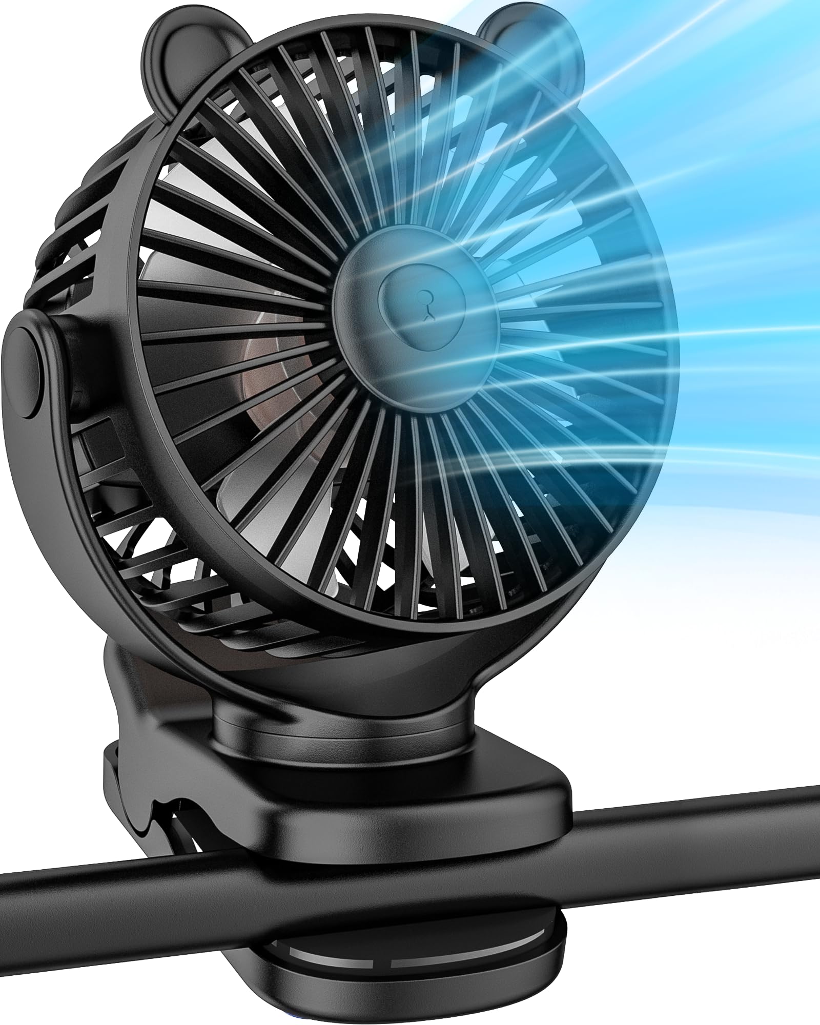Clip on Fan - Portable Battery Operated Desk Fan with 360° Rotation & 3 Speed Settings | Cute Bear Design Personal Cooling Fan for Home, Office, Travel, Stroller & Baby Nursery | USB Rechargeable Mini Fan for Workstation, Dorm Room & Outdoor Activities