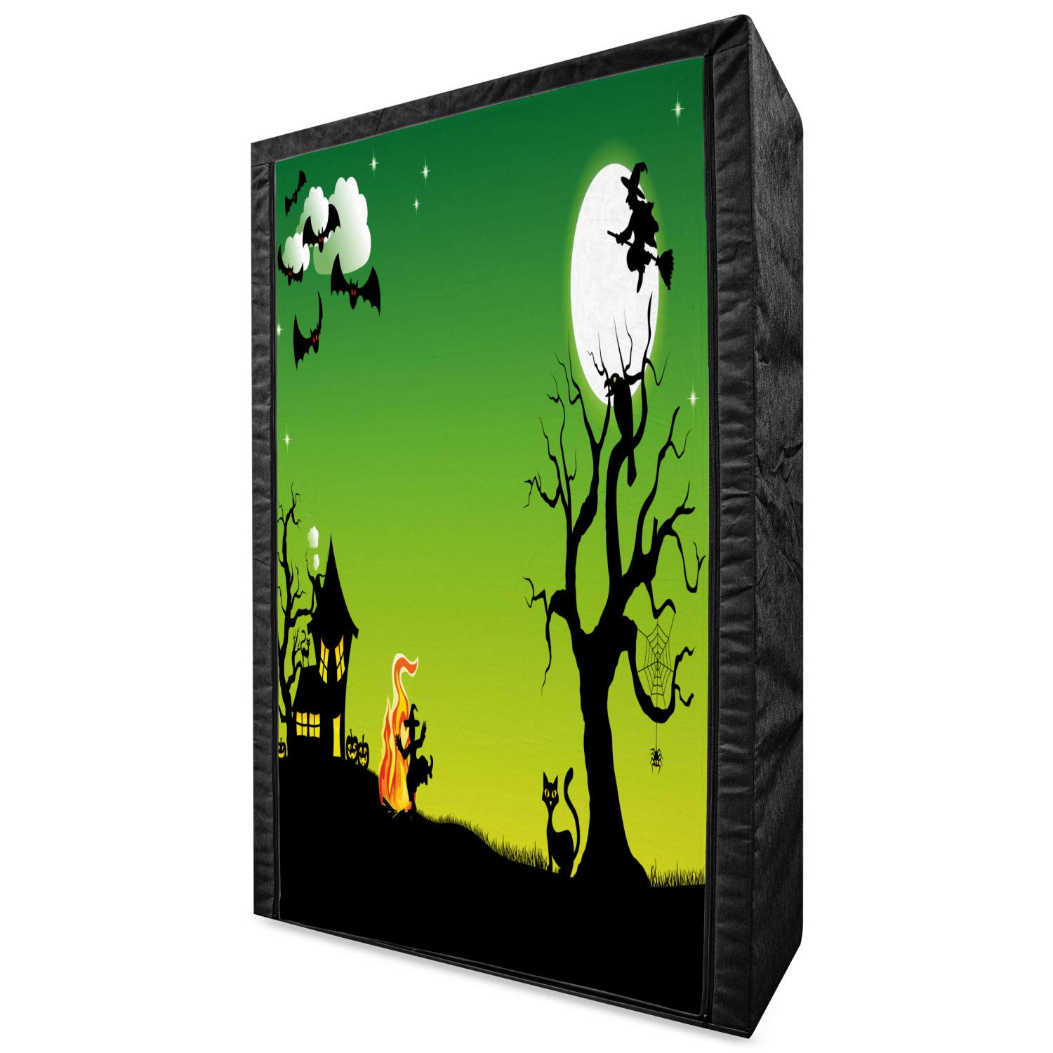 Ambesonne Halloween Portable Fabric Wardrobe - Witch Dance Flying Horror Illustration, 42.5