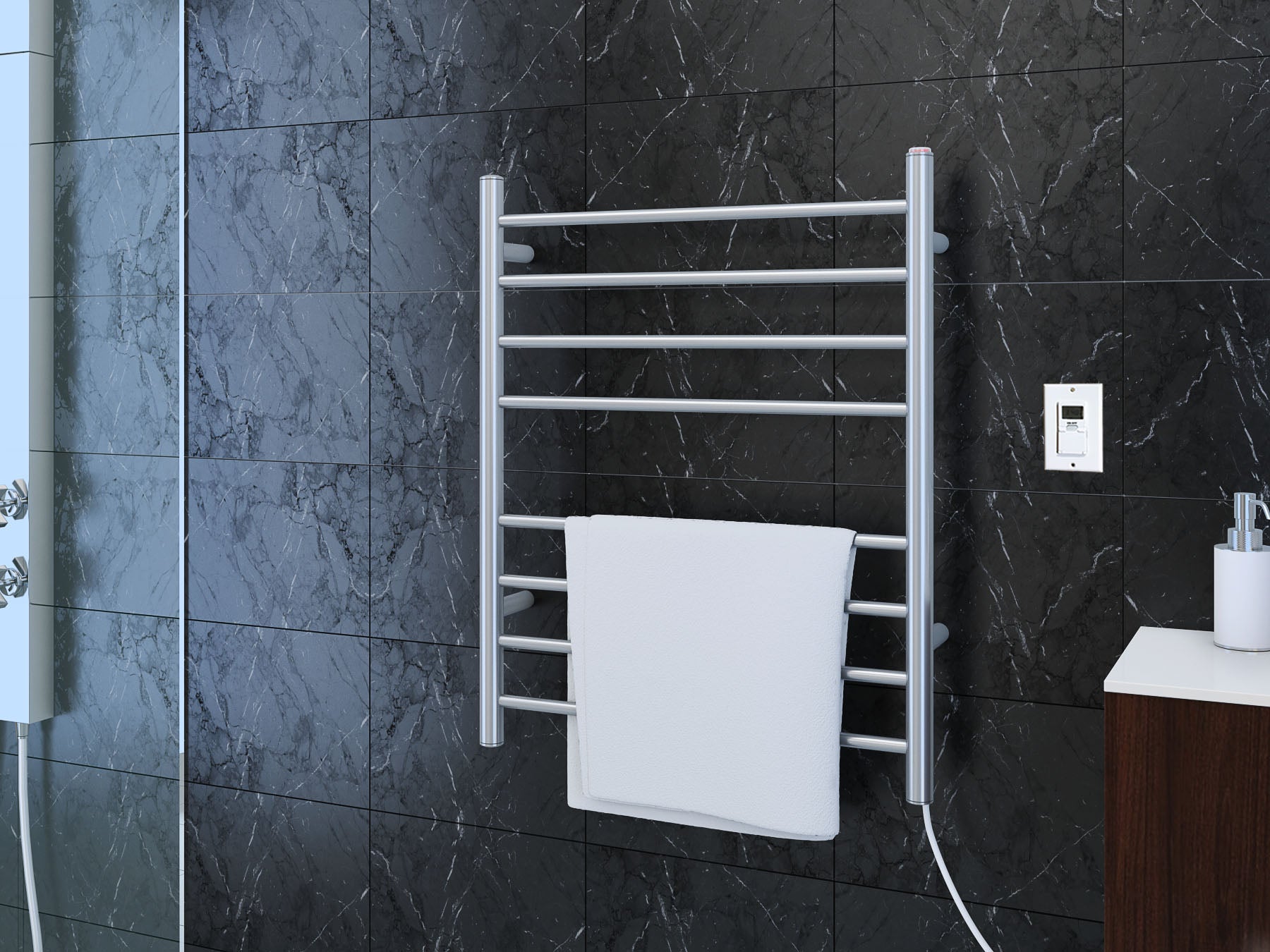Prestige Dual 8 Bar Hardwired & Plug-in Stainless Steel Towel Warmer with Timer - Perfect for Bathroom, Spa, and Luxury Home Use