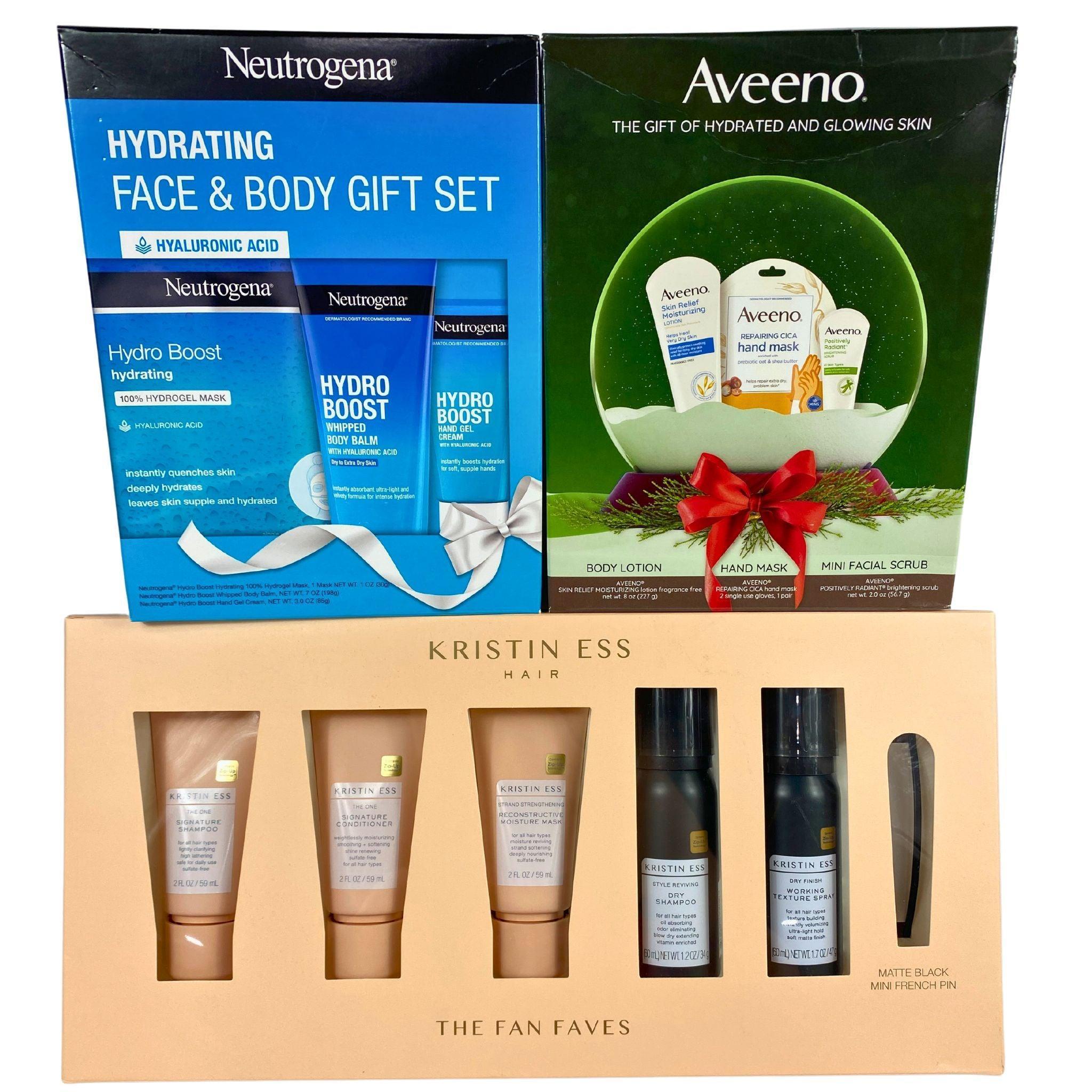 Aveeno, Neutrogena & Kristin Ess 32-Piece Skincare & Hair Care Bundle - Moisturizing Lotion, Face Wash & Shampoo Set for Daily Beauty Routine at Home or Travel