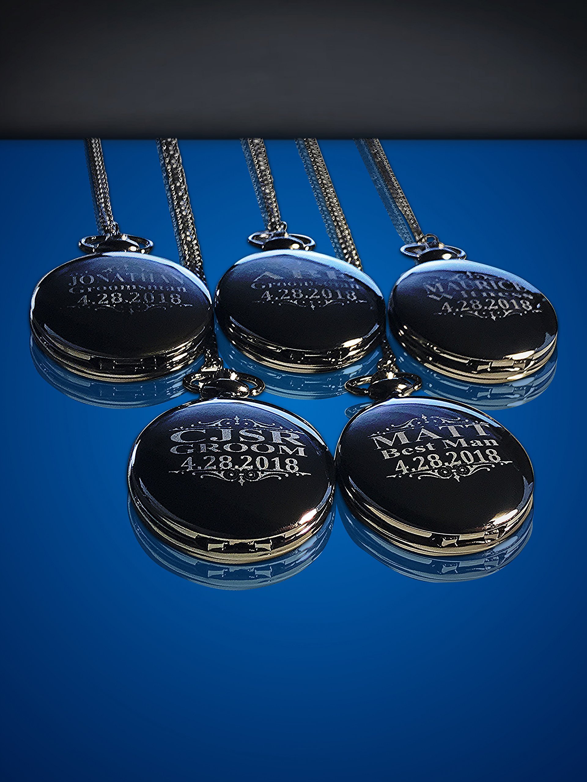 5-Piece Silver Pocket Watch Set for Groomsmen - Engraved Wedding Gifts with Chains & Gift Boxes - Perfect for Bridal Party, Anniversary & Special Occasions