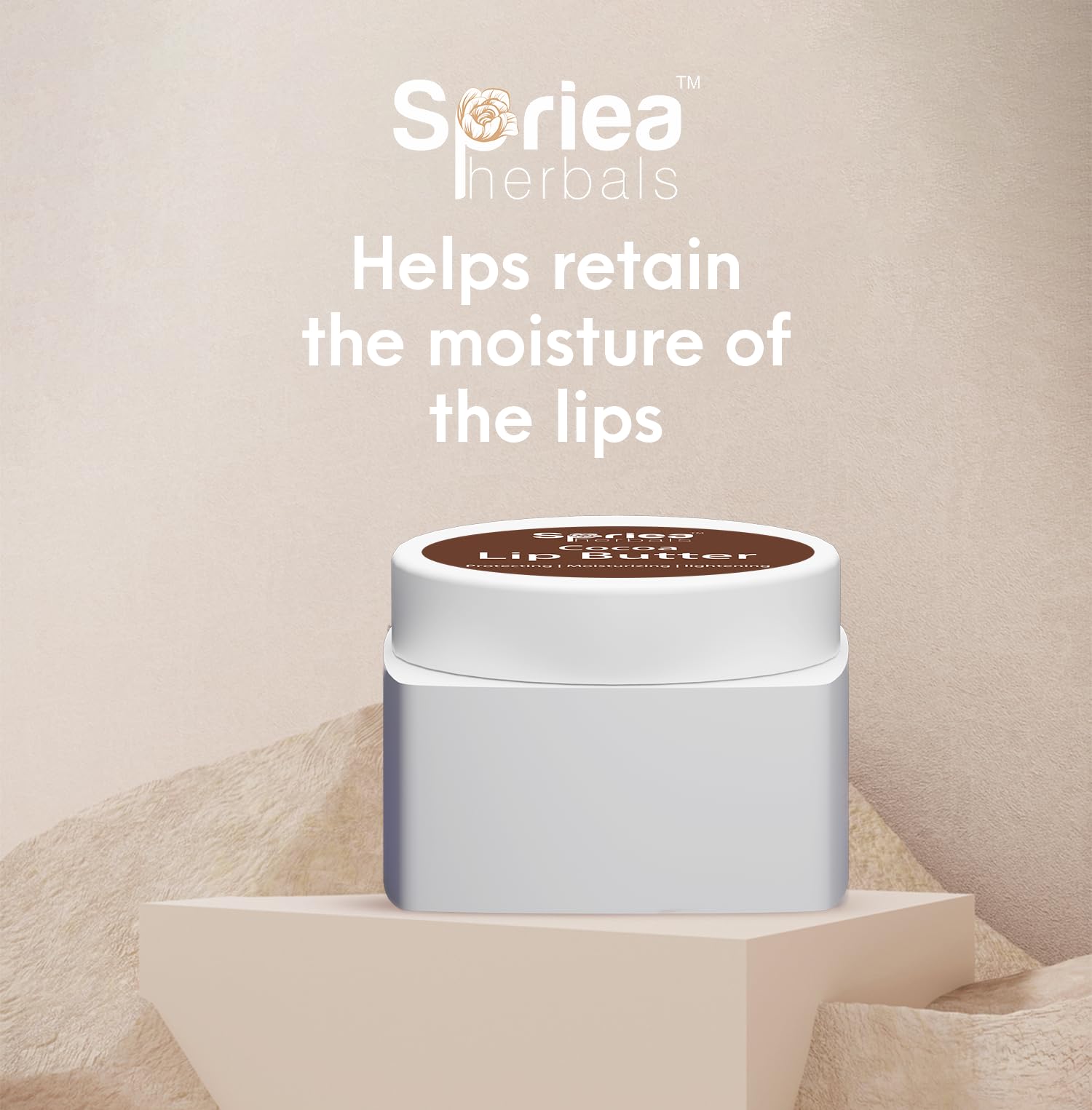 Spriea Herbals Cocoa Lip Butter - Hydrating & Nourishing for Dry, Dark, Pigmented Lips | Enriched with Rose Oil, Mango Seed Oil, Lavender Oil, Licorice Oil & Vitamin E | Perfect for Daily Lip Care, Winter Protection & Natural Lip Treatment