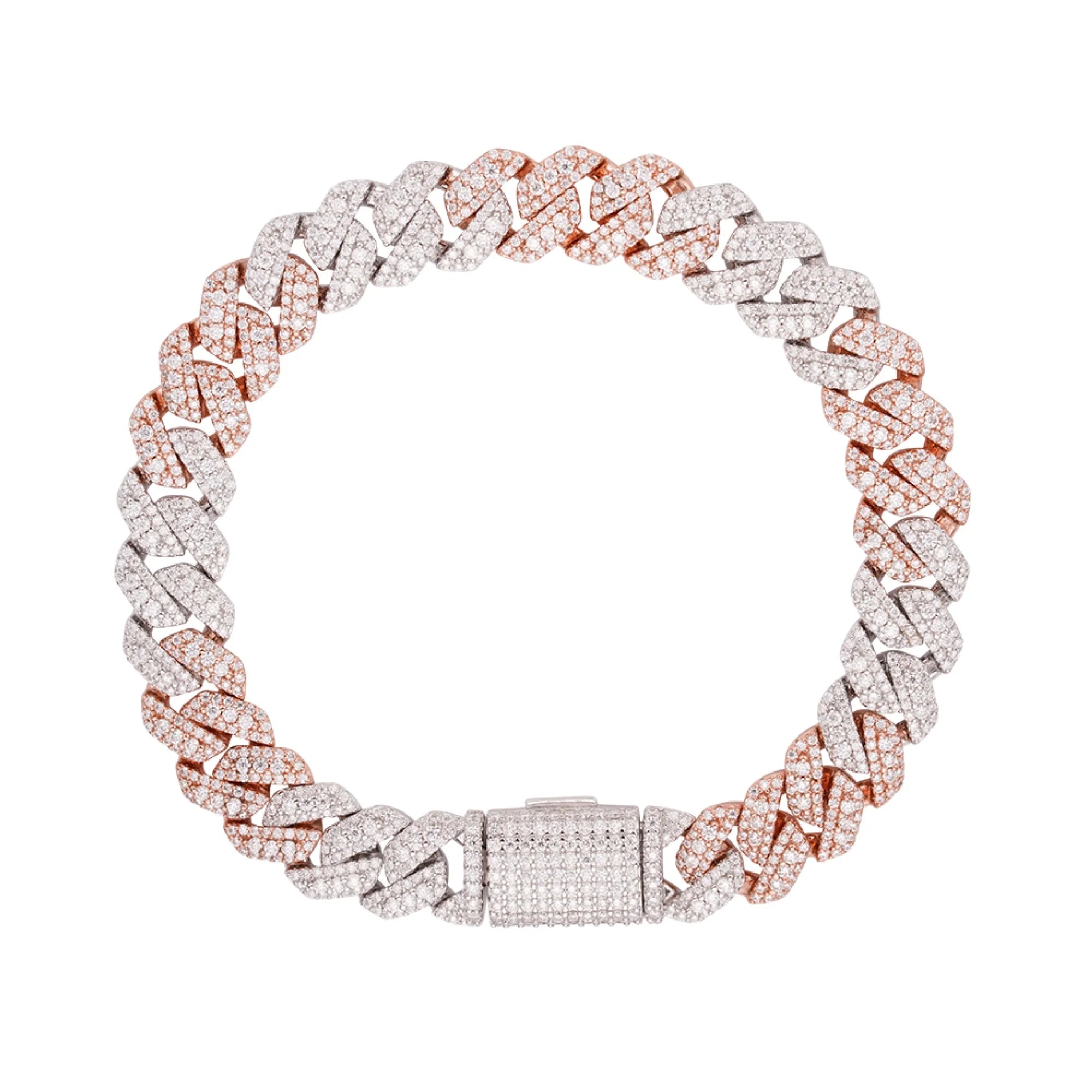 10mm Cuban Link Bracelet - 925 Sterling Silver Rose Gold Plated Moissanite Solitaire Jewelry for Men & Women | Gift for Anniversary, Wedding, Party