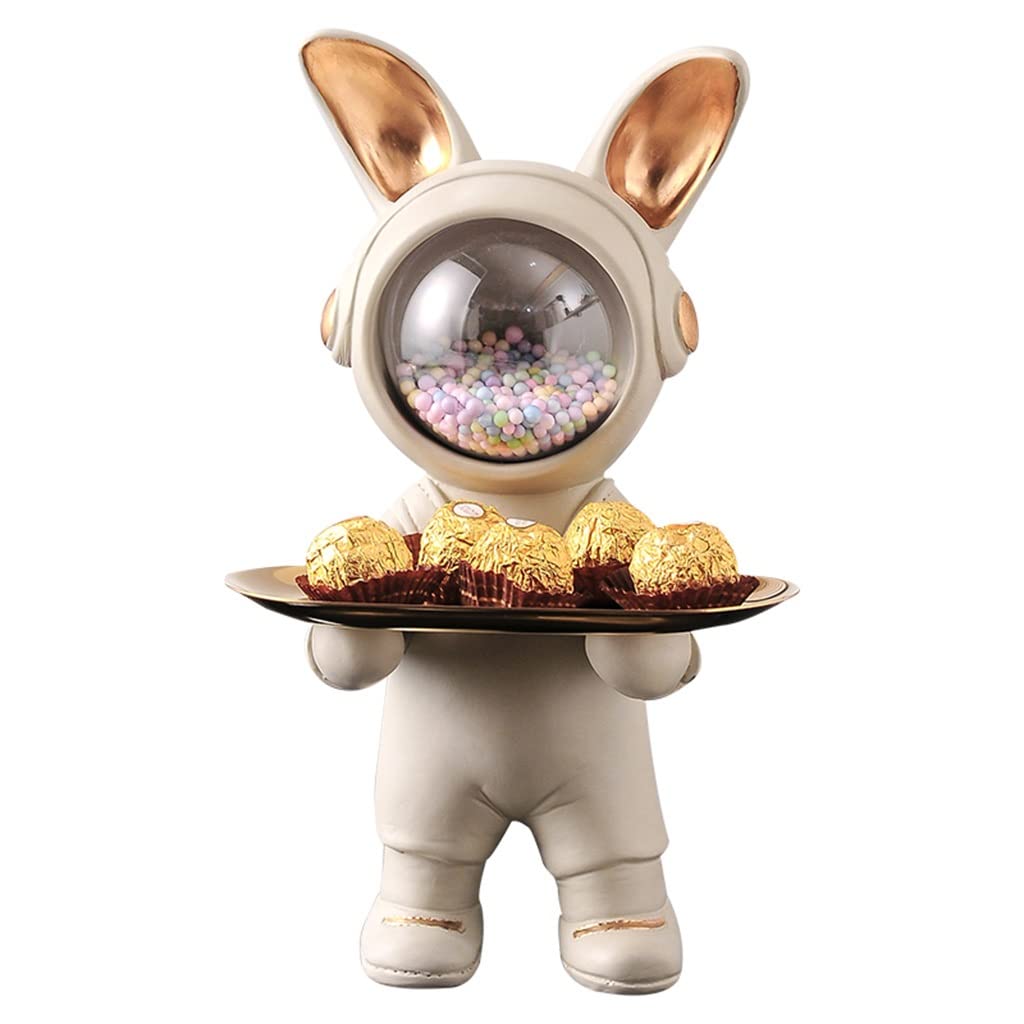 Modern Resin Astronaut Key & Jewelry Tray - Space Bunny Decor for Entryway, Coffee Table & Desktop - Beige Storage Box for Keys, Jewelry, Candy & Sundries - Unique Home & Office Decor Gift Idea