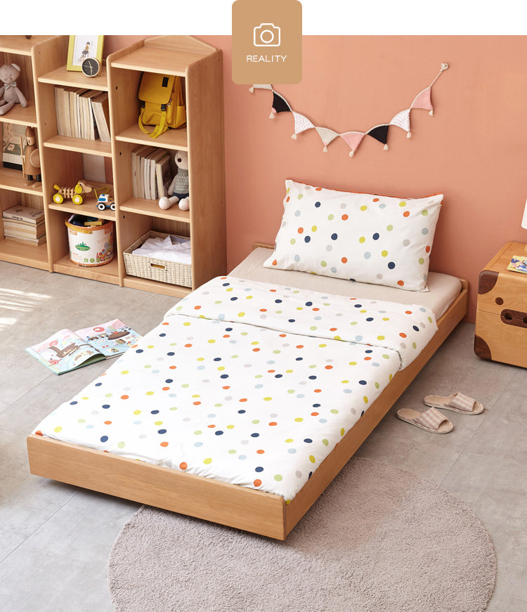 Solid Oak & Beech Wood Floor Bed with Pulley - Toddler Bed for Safe & Comfortable Sleep - Perfect for Montessori Bedrooms & Kids' Room Decor