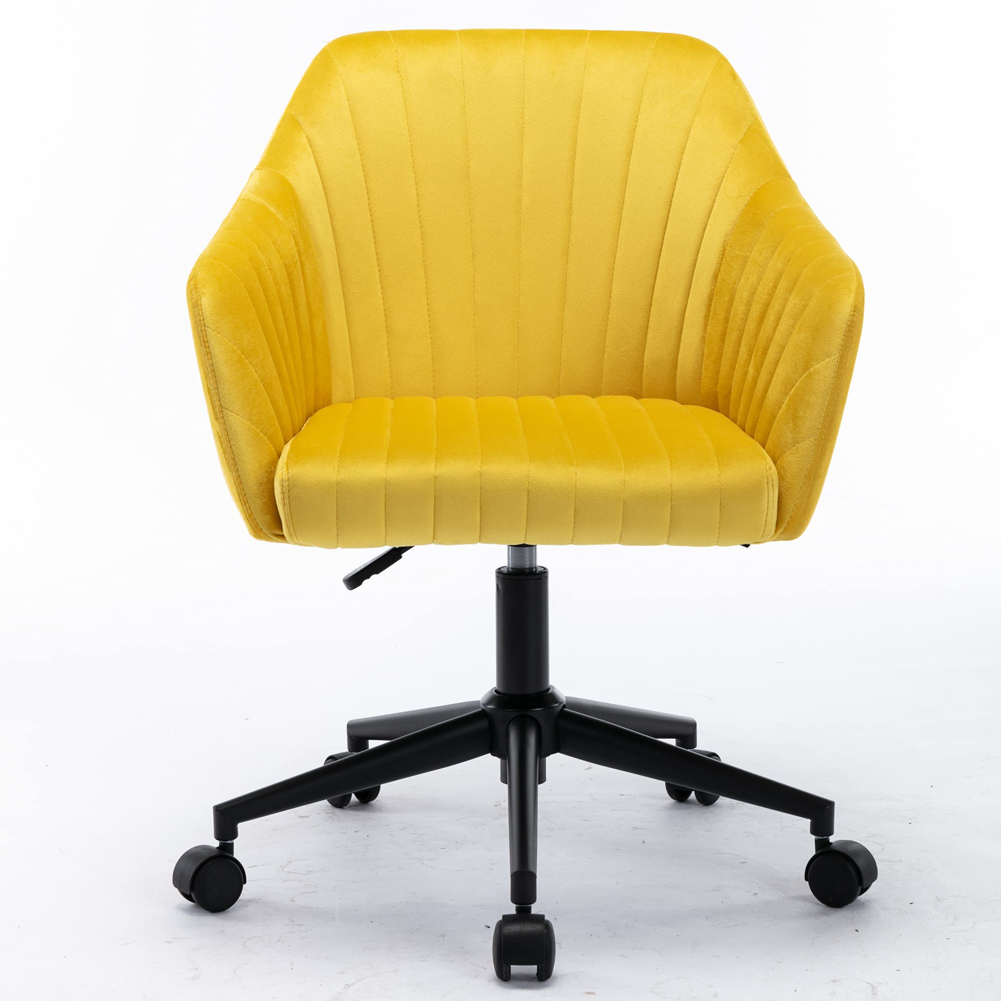 SFGJ Velvet Mid Back Office Chair - Modern Adjustable Height Swivel Chair with Arms for Home, Dining Room, Bedroom & Living Room - Ergonomic Comfort for Work & Relaxation (Yellow)