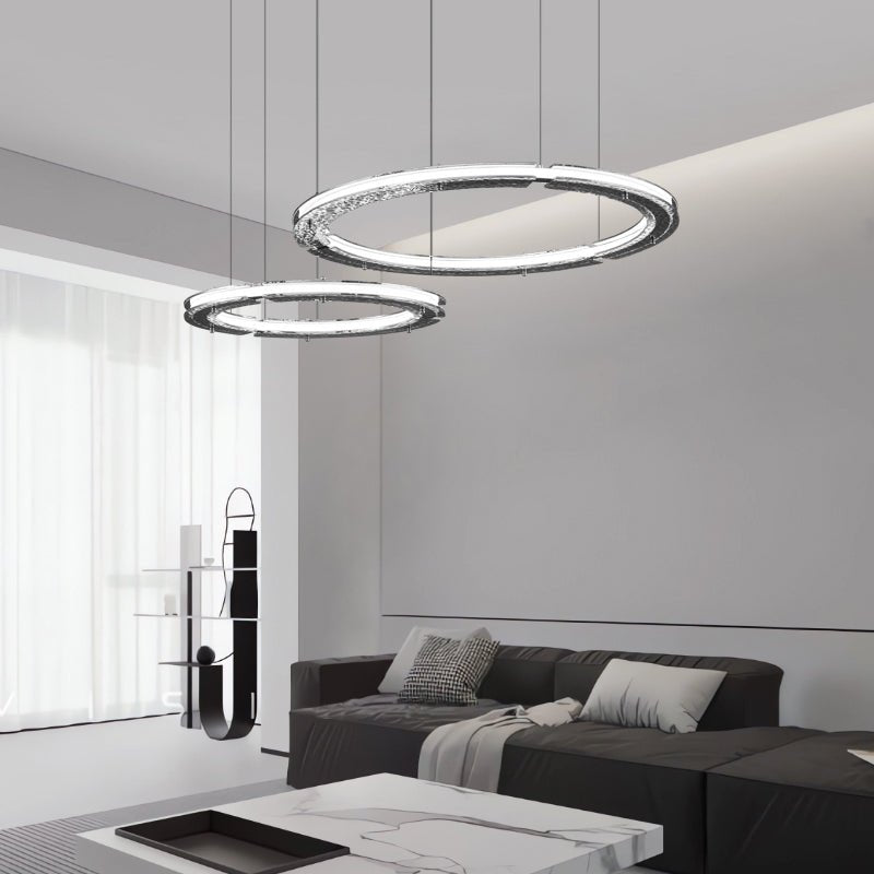 Celestial Rings Chandelier - Modern Crystal Ceiling Light Fixture for Dining Room, Living Room & Bedroom | Elegant Home Decor Lighting for Weddings & Special Occasions