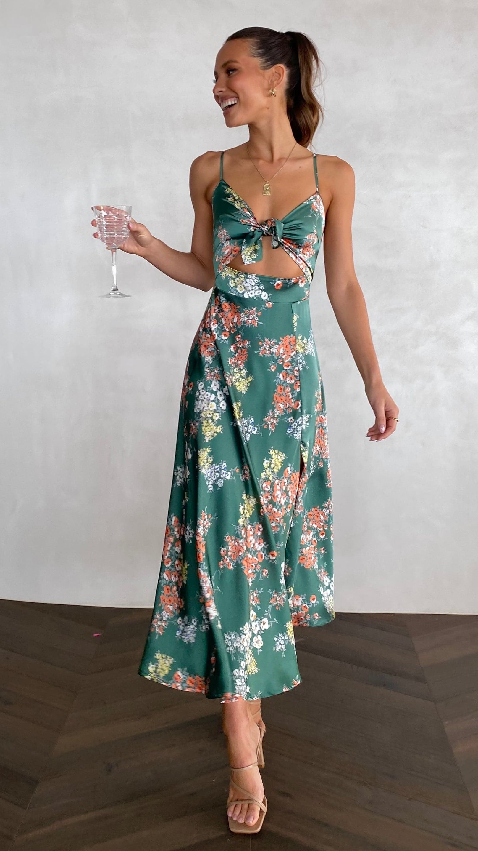 Dreamers Midi Dress - Green Floral Print Summer Dress for Women | Boho Chic Flowy Dress for Beach, Vacation & Casual Outings