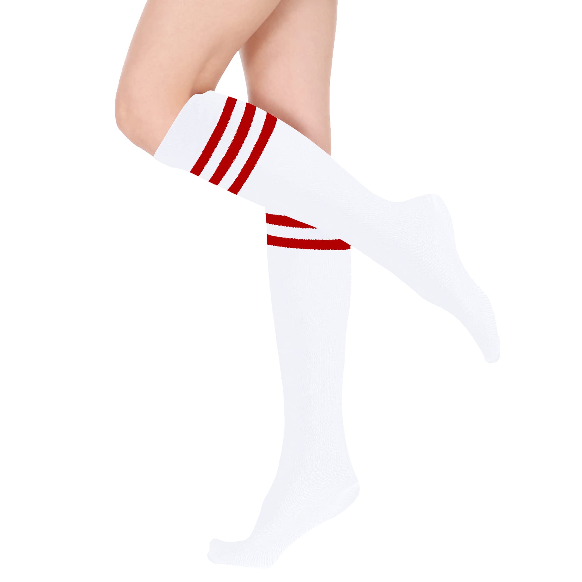 Women's Knee High Athletic Socks - Striped Running & Baseball Socks for Outdoor Sports & Boots