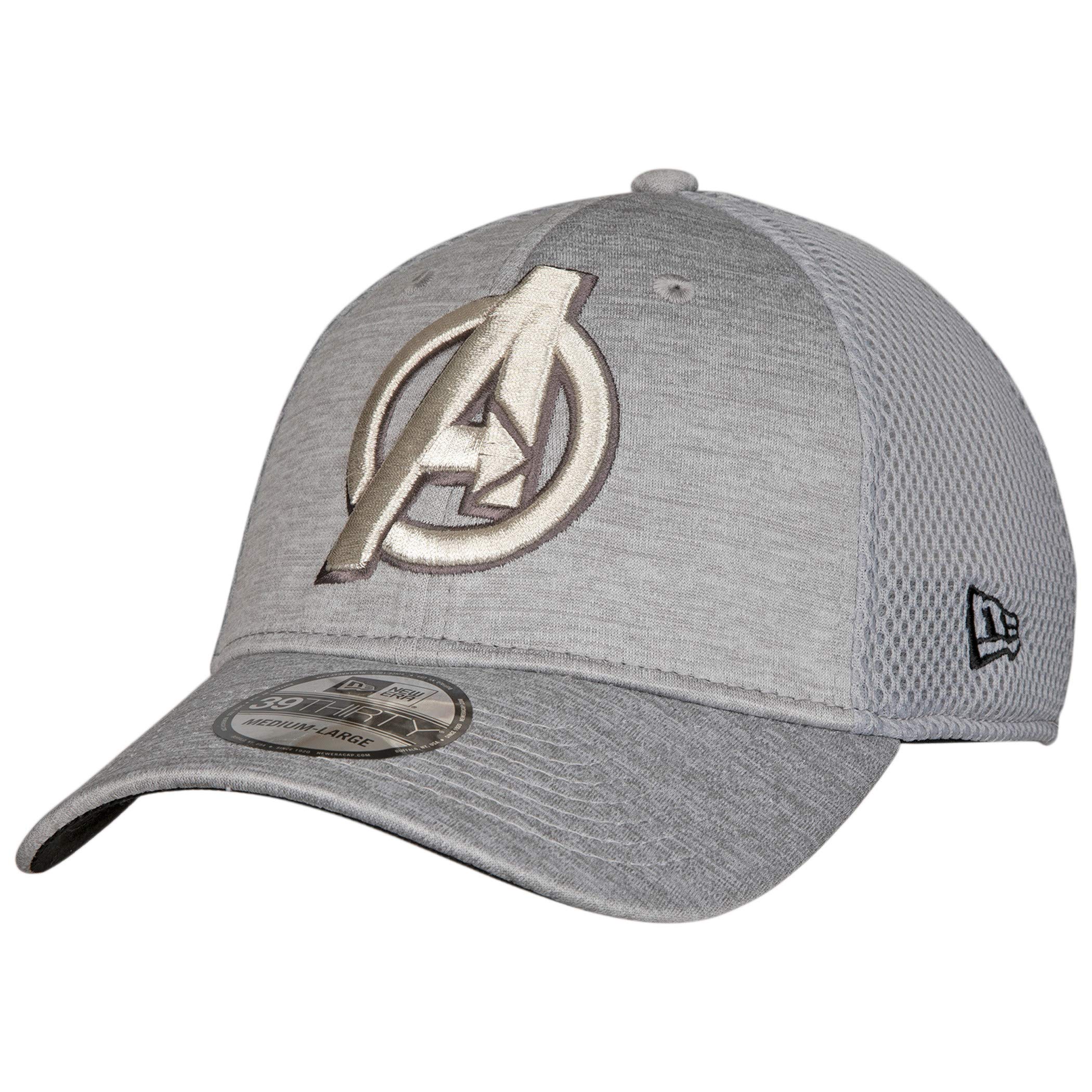 New Era Avengers A Symbol Grey Shadow Tech 39Thirty Fitted Hat for Men & Women - Small/Medium Size - Perfect for Baseball, Sports, and Casual Wear