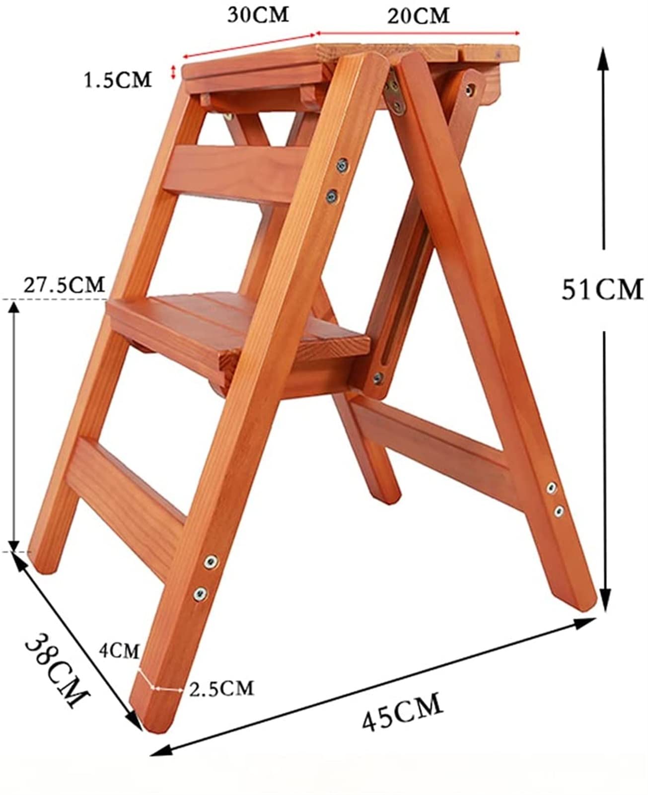 LUDIST Wooden Folding Step Stool for Home, Foldable Ladder Stool with Storage Shelf - Indoor Climbing Stool for Kids, Library Ladder, Plant Stand - Perfect for Home, Office, and Storage Organization