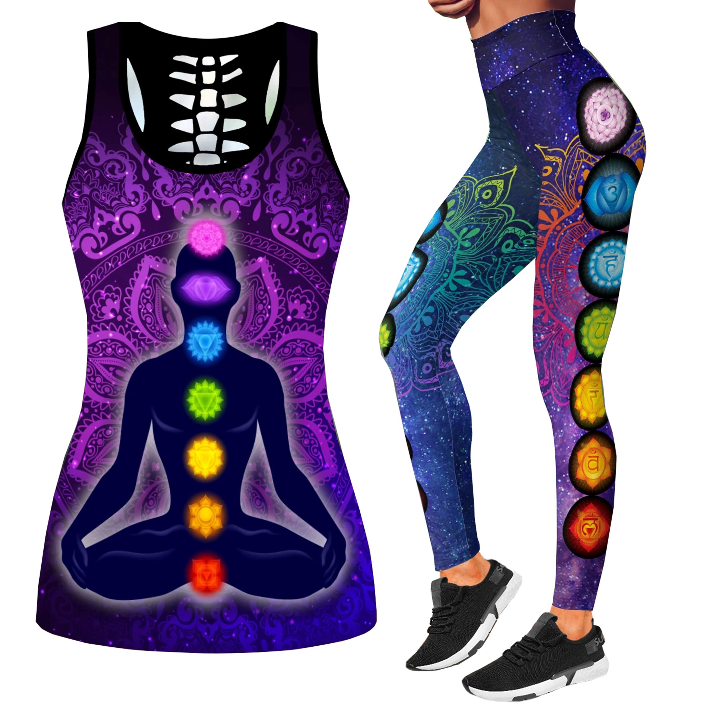 Women's Sugar Skull Yoga Outfit 2-Piece Set - Sport Tank Top & Leggings for Workout, Gym, and Activewear | Perfect for Yoga, Running, and Fitness Training