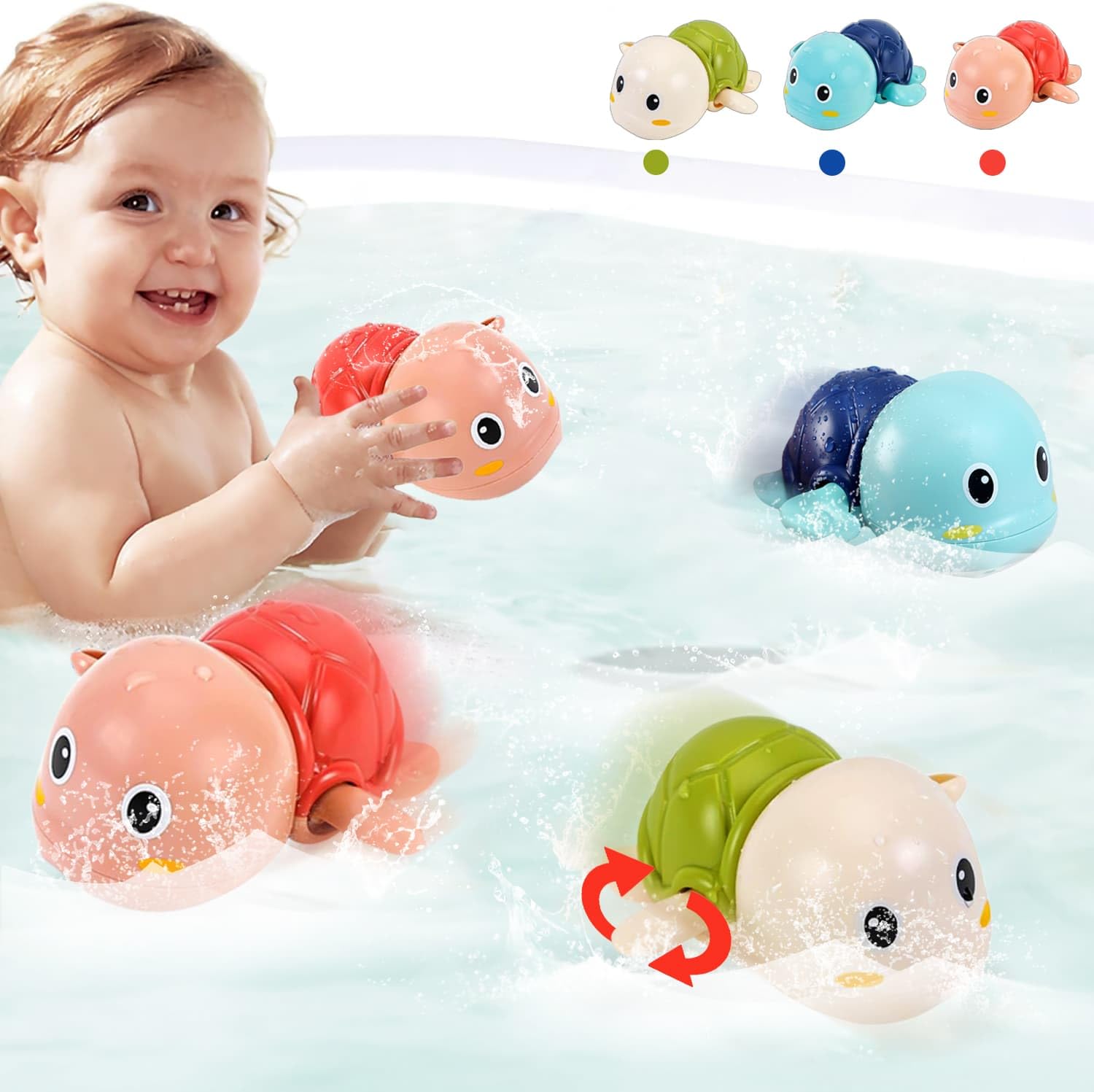 Wind Up Bath Toys for Toddlers 1-4 Years Old - Cute Floating Swim Turtles for Boys & Girls - Fun Bathtub & Pool Water Toys - Perfect Christmas & Birthday Gifts for Kids - Encourages Sensory Play & Water Confidence