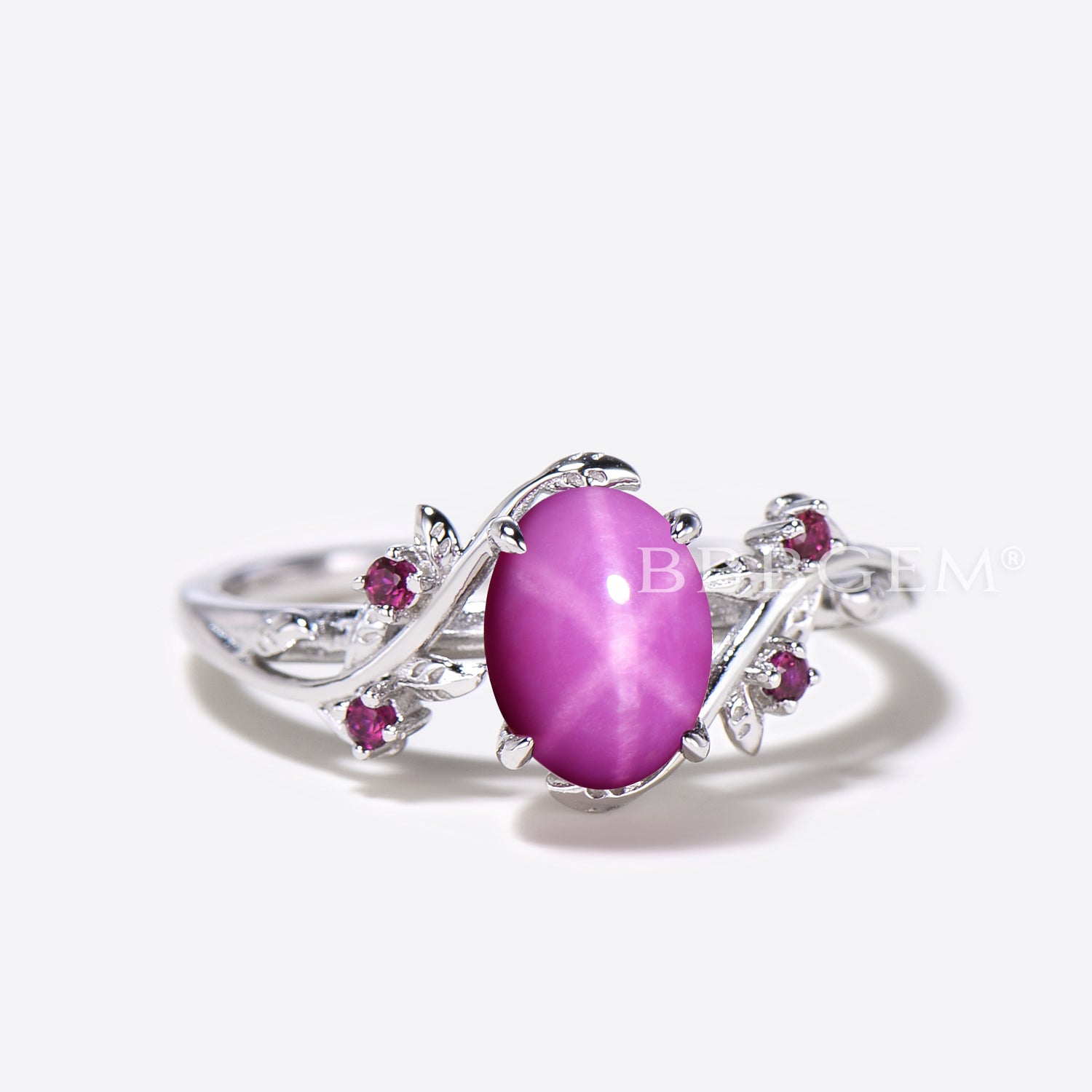 Oval Pink Star Sapphire Engagement Ring - Twig Leaf Design, Lindy Style for Women | Perfect for Weddings, Proposals & Anniversary Gifts
