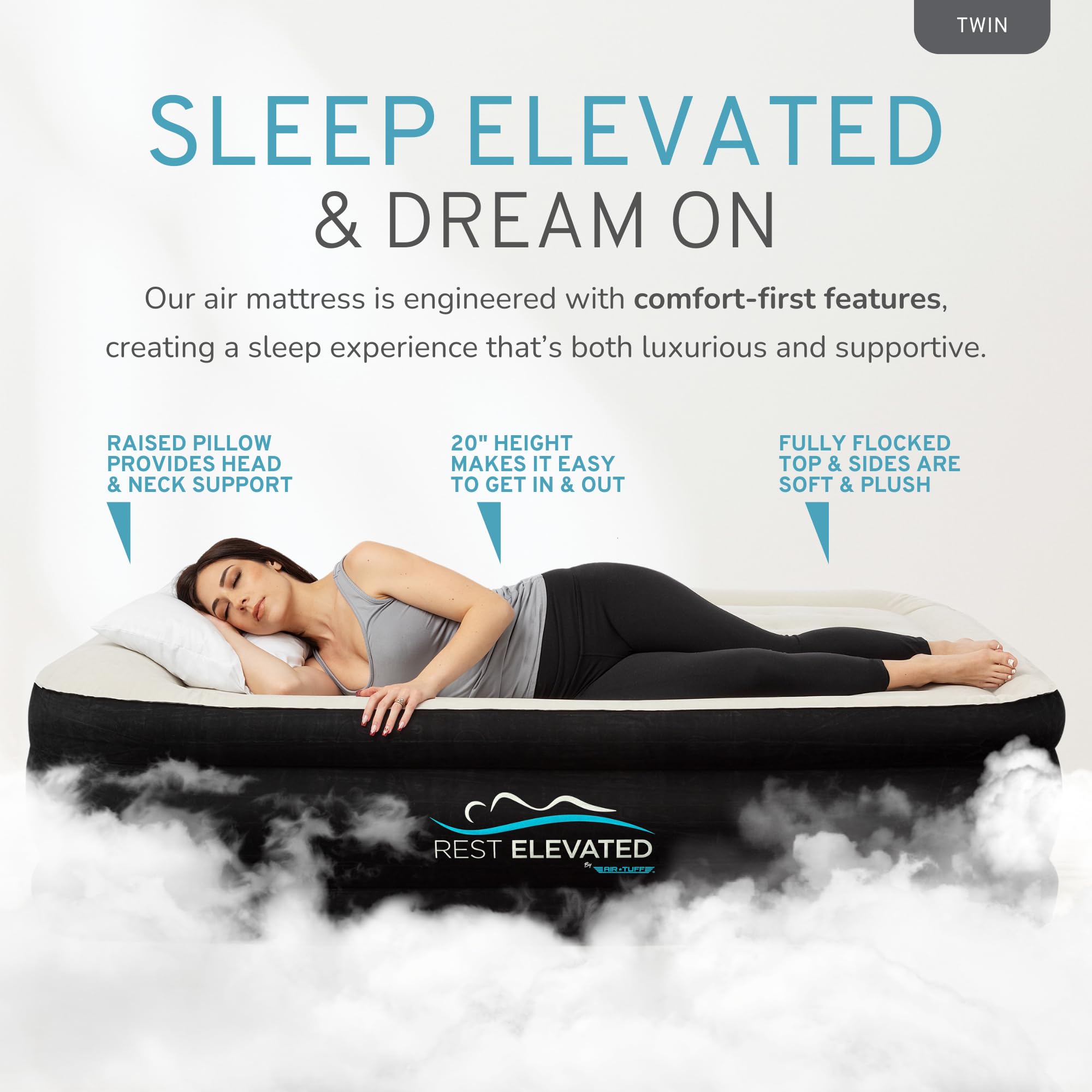 Luxury Pillow Top Twin Size Air Mattress with Built-in Pump - 20