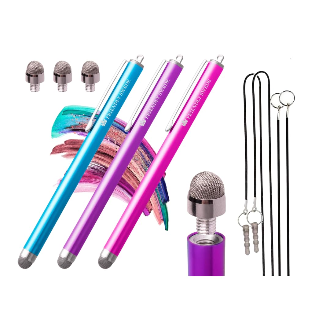 Friendly Swede Stylus Pen for iPad & iPhone - 3-Pack with Replaceable Tips for Touchscreen Use
