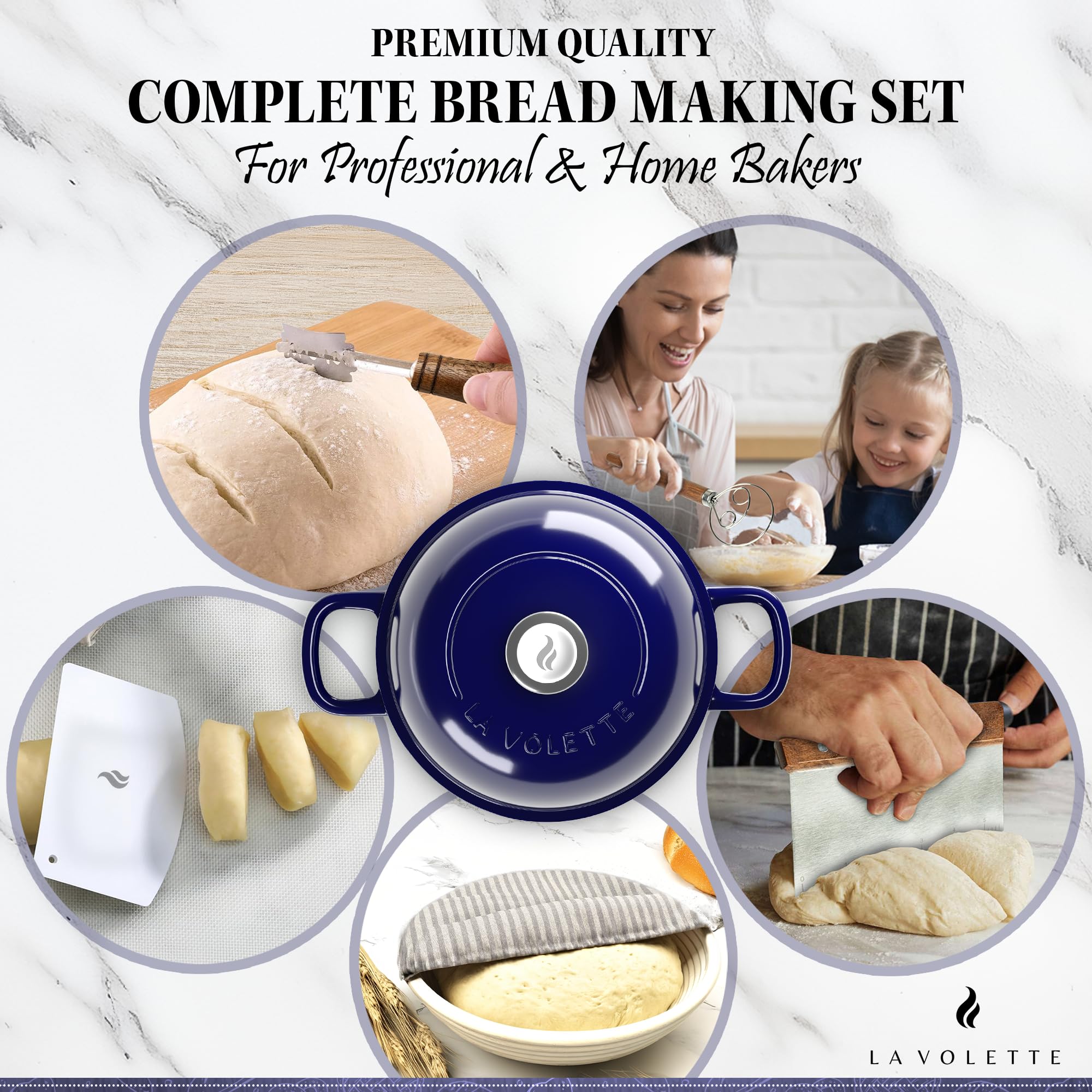 Premium 10 Inch Enameled Cast Iron Bread Baking Set with Lid – 9-Piece Dutch Oven Kit for Artisan Sourdough & Homemade Loaves | Includes Silicone Mat & Banneton | 6 Quart Blue Enameled Pot for Perfect Crust | Ideal for Home Bakers & Bread Making Enthusiasts