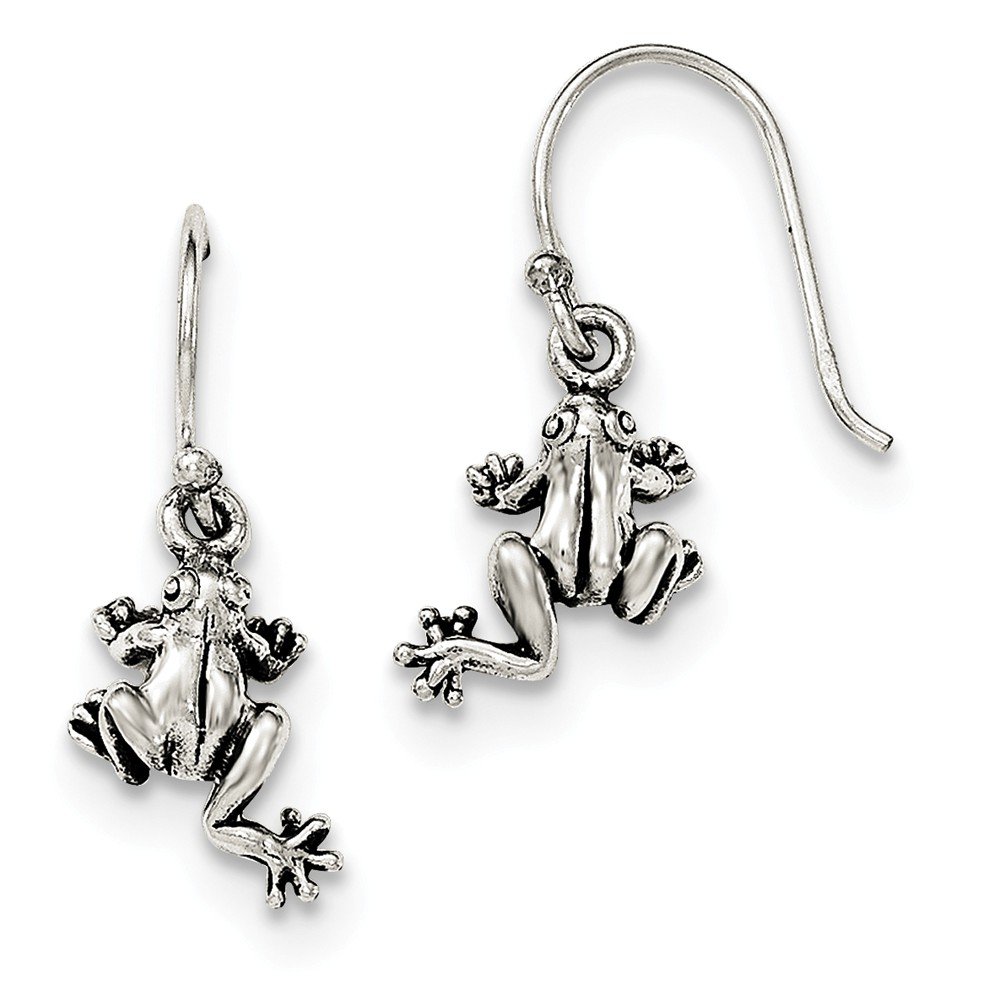 Antiqued 925 Sterling Silver Frog Shepherd Hook Earrings for Women - Handmade Vintage Dangle Earrings for Casual Wear, Parties & Gifts