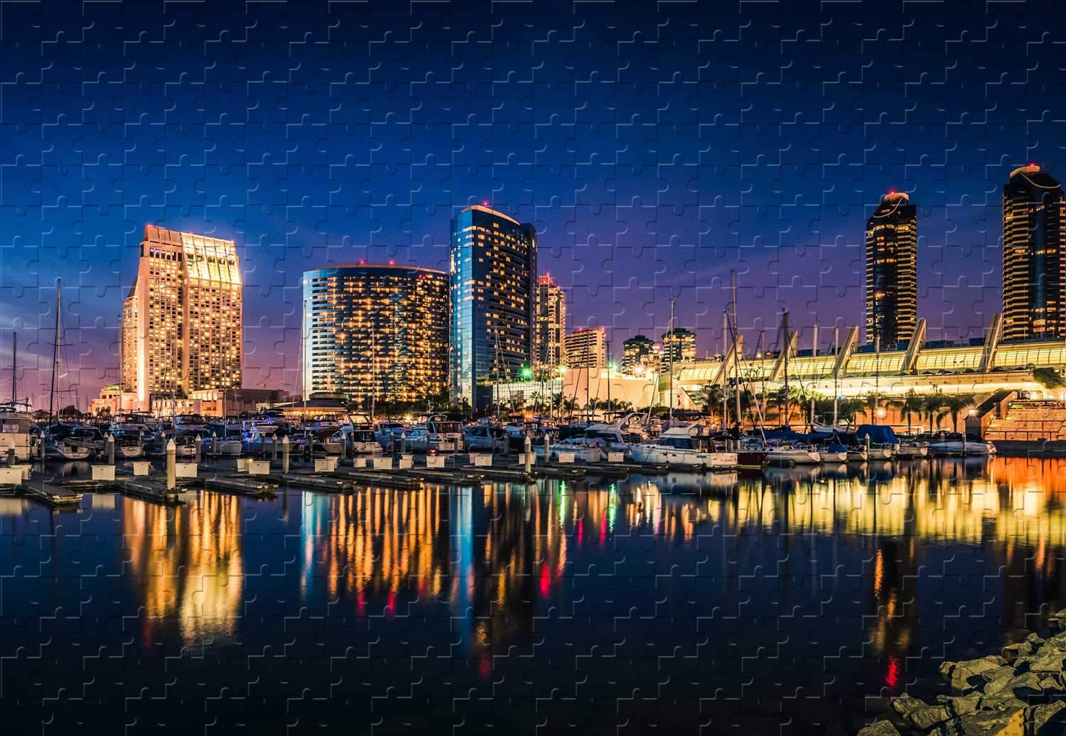 Calm San Diego Night 300 Piece Wooden Jigsaw Puzzle - 20.6 x 15.1 Inches - Perfect for Family Game Night & Stress Relief Activities