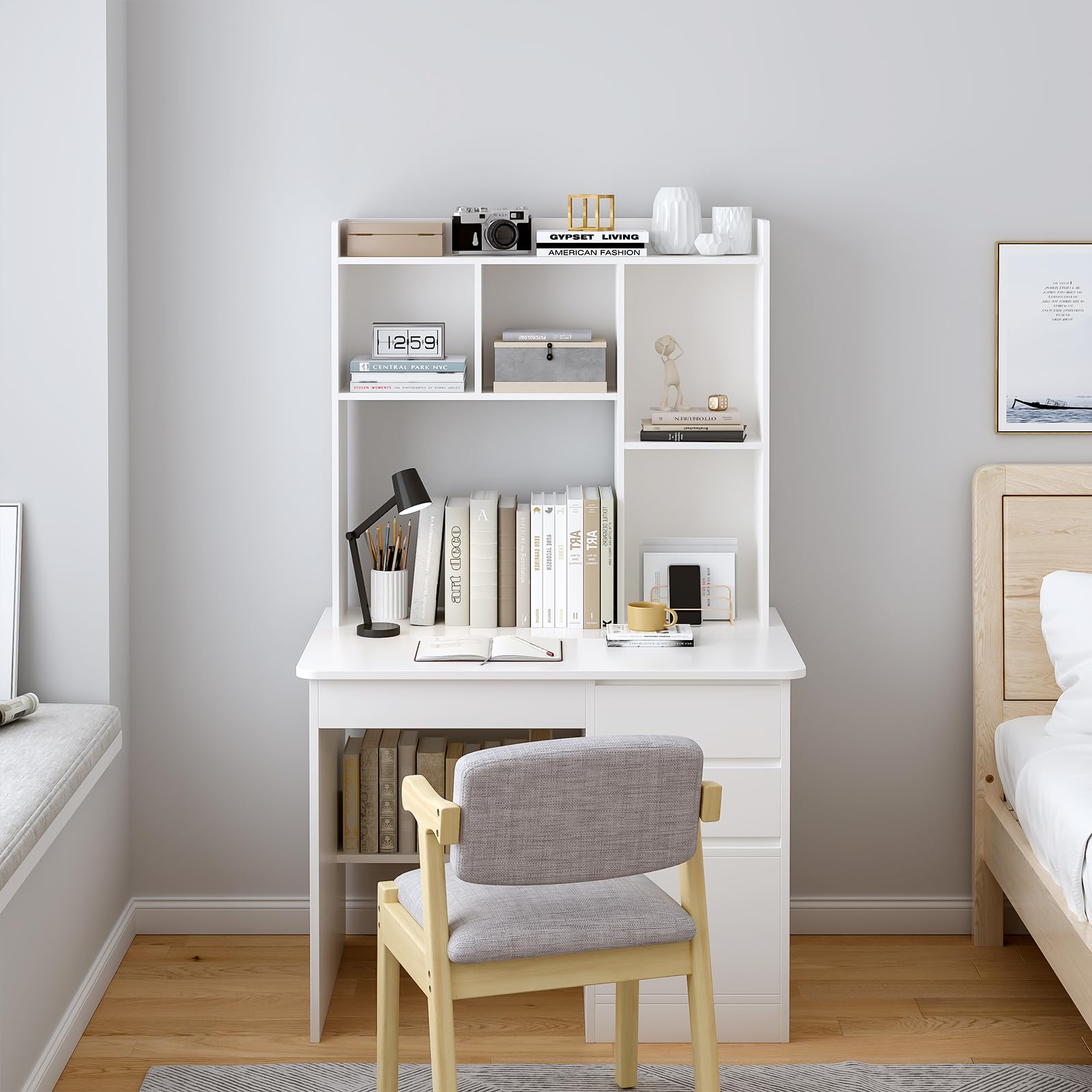 White Wooden Desktop Hutch Bookshelf - 37.4