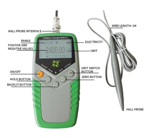 High Accuracy Permanent Magnet Gauss Meter - Tesla Meter Gaussmeter with 1% Precision, DC Magnetic Field Tester & Analog Soil Penetrometer, LCD Display TD8620-1 - Ideal for Industrial Testing, Laboratory Research, and Quality Control Applications