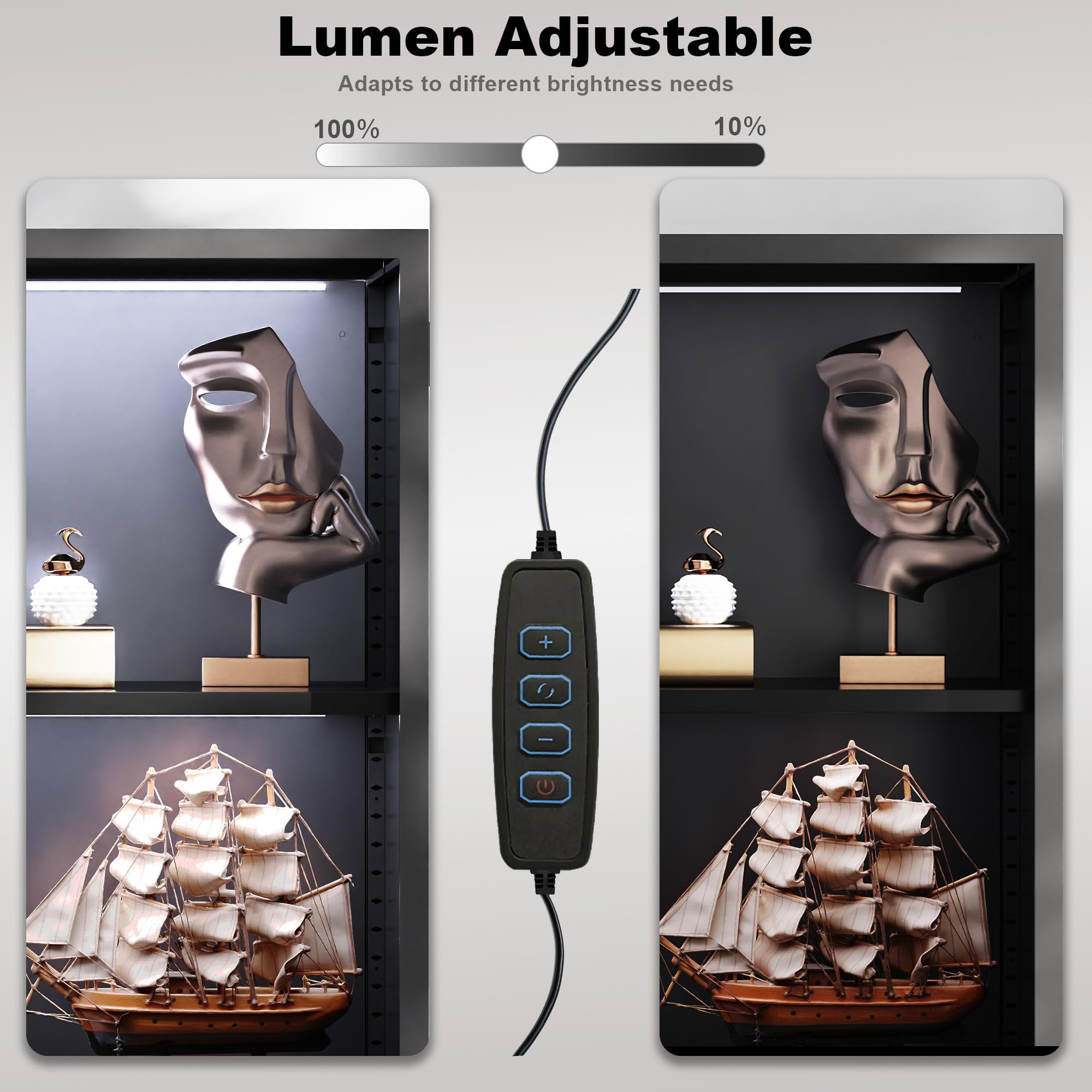 Glass Display Cabinet with LED Lights & Adjustable Shelves - Perfect for Living Room & Office