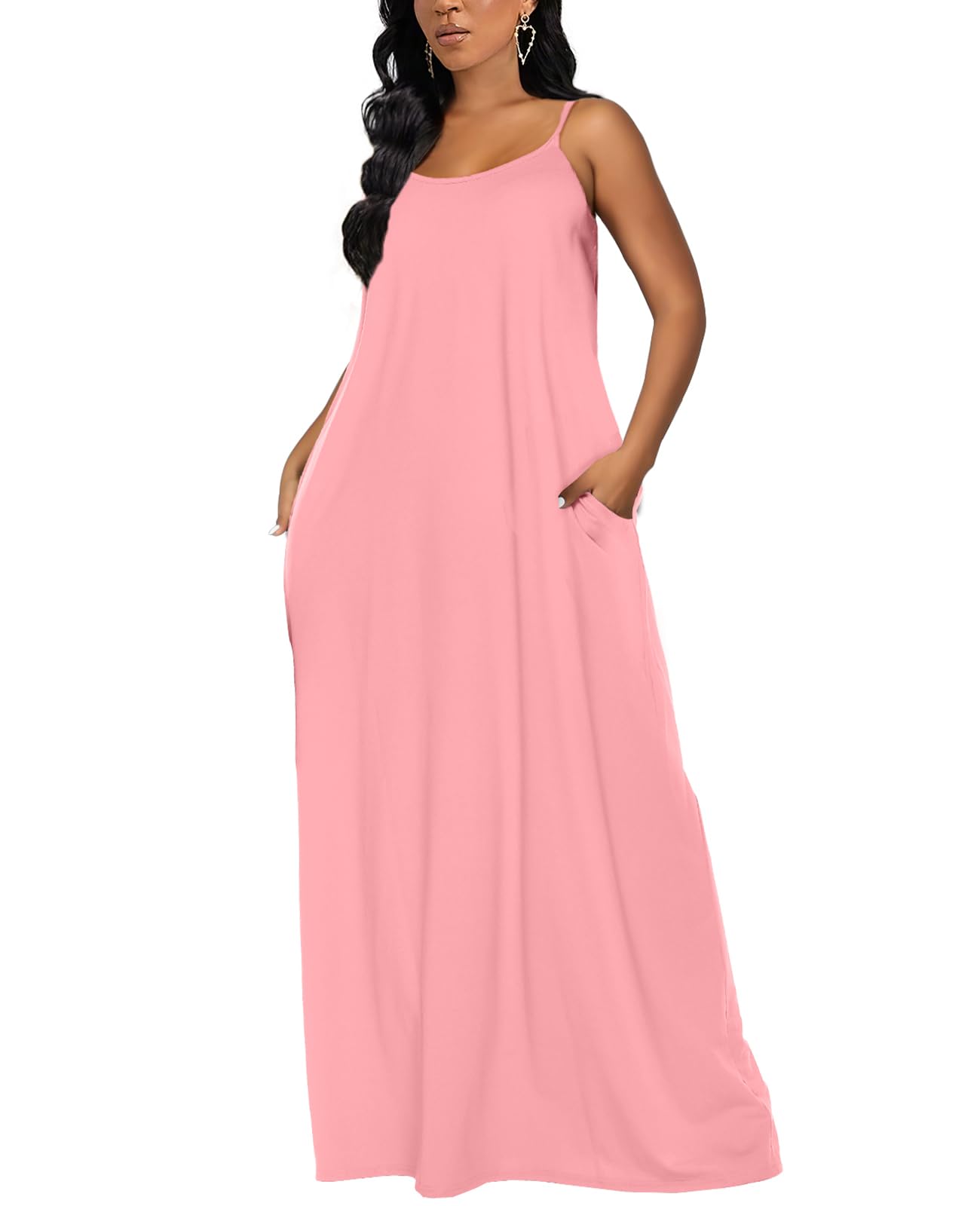 OFEEFAN Women's Summer Maxi Dress - Spaghetti Strap Casual Sundress with Pockets | Beach Cover Up, Vacation Outfit, Boho Chic Fashion