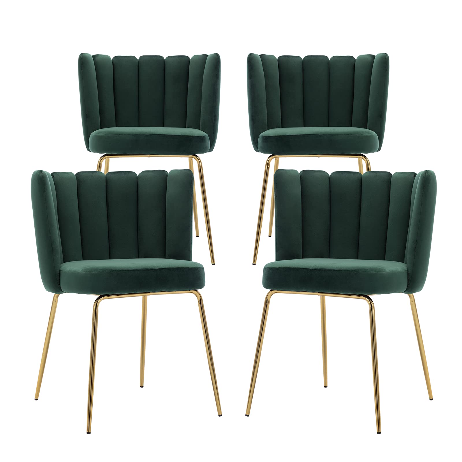 4-Piece Velvet Dining Chair Set - Modern Upholstered Accent Chairs with Curved Back & Gold Metal Legs for Kitchen, Bedroom, Living Room | Dark Green Comfortable Seating for Home Decor & Entertaining