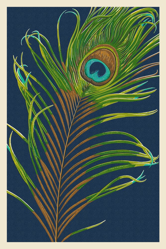 Peacock Feather Letterpress Art - 24x36 Gallery Quality Metal Wall Decor, Aluminum Print for Home & Office Decoration | Perfect for Living Room, Bedroom, or Office Spaces