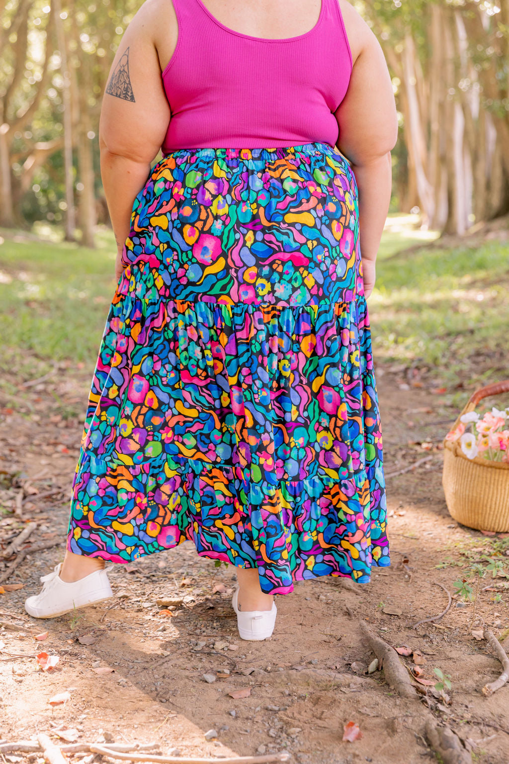 Kasey Rainbow African Print Carrie Skirt - Stylish Floral Midi Skirt for Women, Perfect for Summer Outfits, Beach Vacations & Boho Fashion