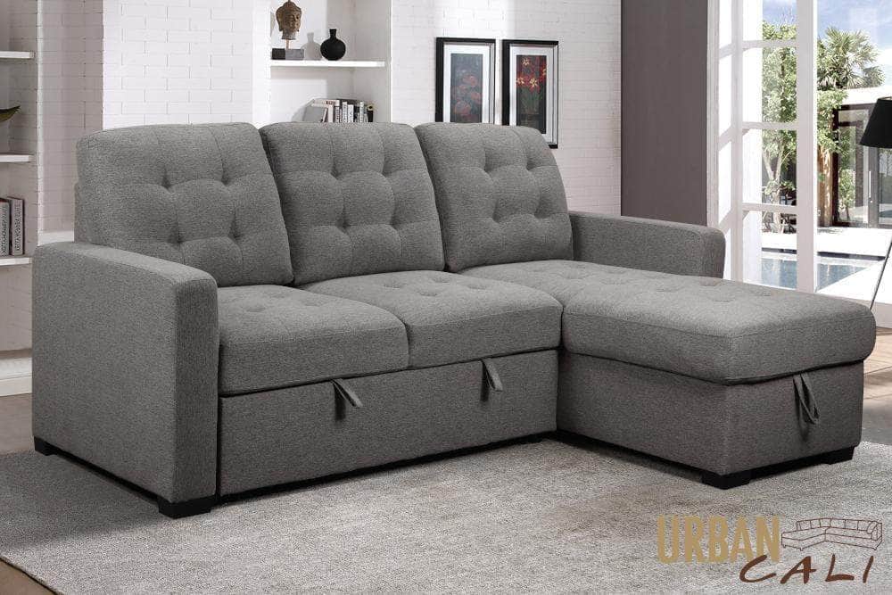 Santa Monica Sleeper Sectional Sofa Bed with Reversible Storage Chaise - Dark Grey | Convertible Couch for Small Spaces | Perfect for Apartments, Guest Rooms & Home Offices