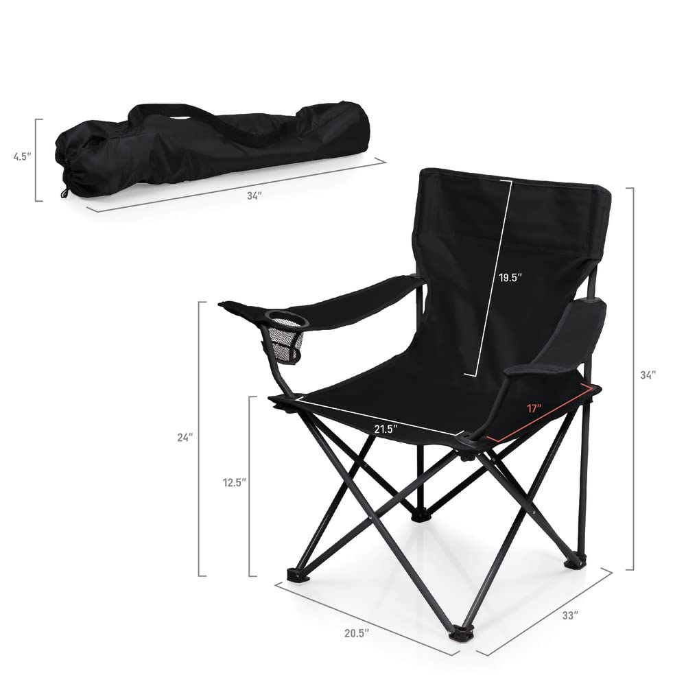 PICNIC TIME NCAA PTZ Portable Camping Chair - Lightweight Folding Beach Chair with Carry Bag for Outdoor, Picnic, Sports Events (Black) - Perfect for Camping, Beach, Backyard, and Tailgating