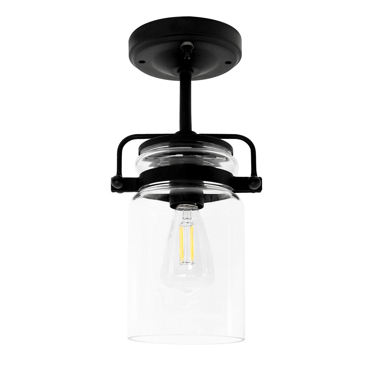 12V LED Pendant Light with Vintage Bulb - Matte Black Hanging Ceiling Fixture with Switch, 3500K Warm White for Indoor, Kitchen Island, Dining Table, RV, Trailer & Automotive Use