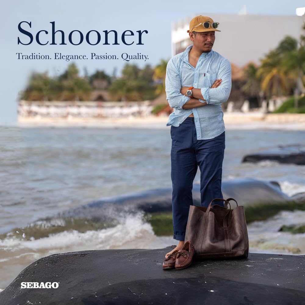 Sebago Men's Schooner Waterproof Leather Boat Shoes - 360-Degree Rawhide Lacing Non-Slip Soles | Casual Moccasins for Sailing, Boating & Outdoor Activities