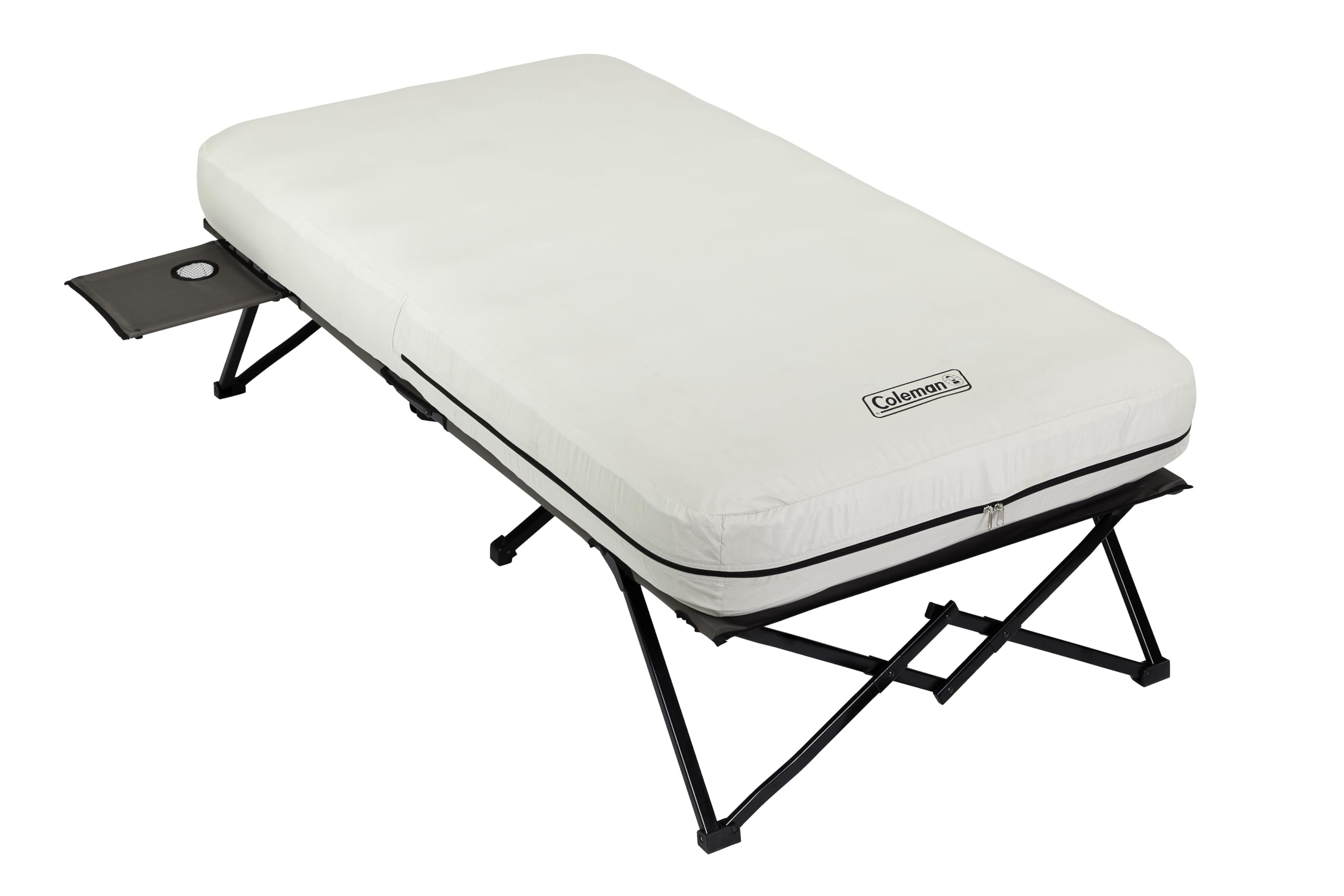 Coleman Queen-Size Airbed Cot with Steel Frame & Side Table - Portable Folding Air Mattress for Camping, Guest Bed & Home Use - Includes Battery Pump (Ideal for Outdoor Adventures & Spare Bed Solutions)