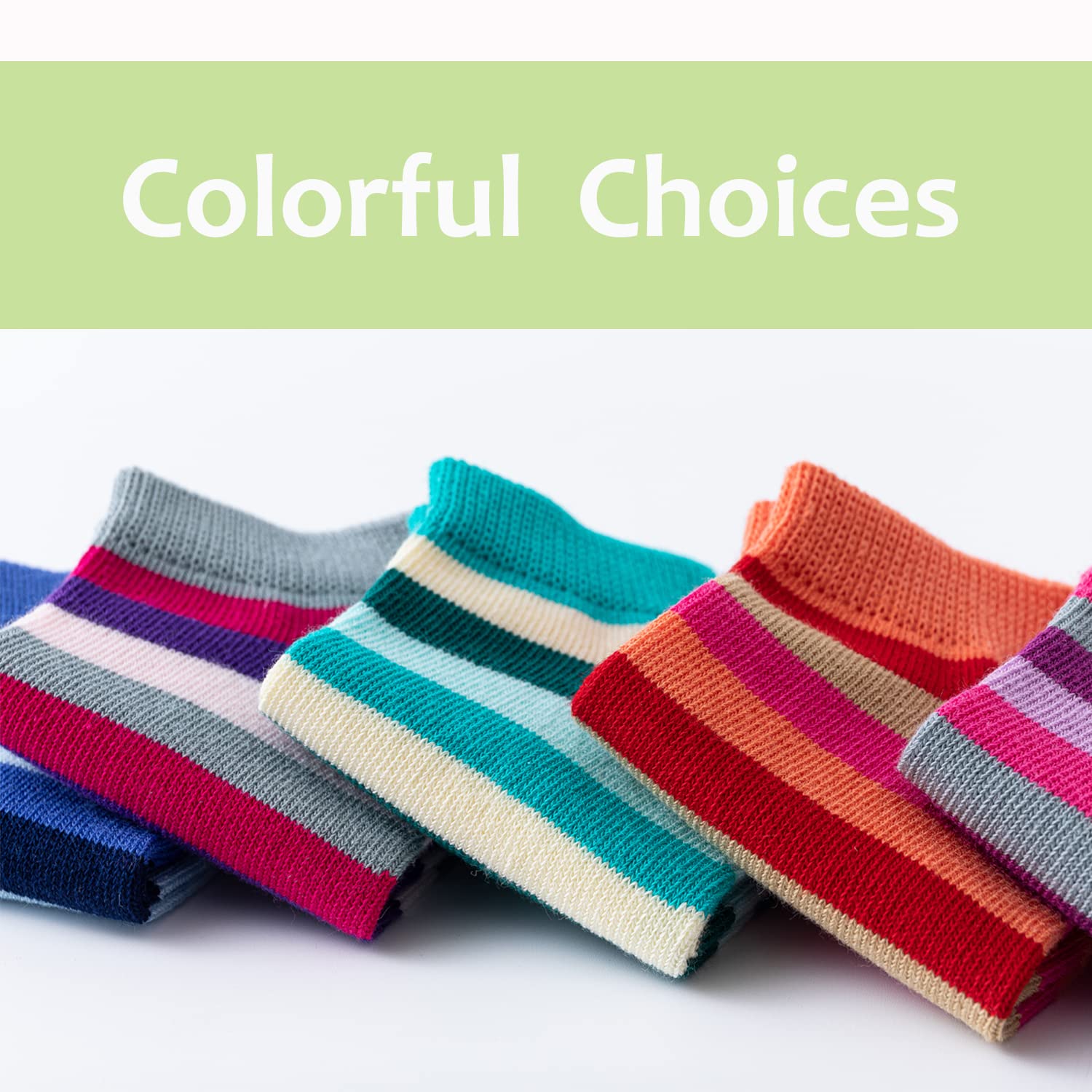 Marchare Girls Seamless Rainbow Striped Cotton Socks - 5 Pack Crew Socks for School, Play & Everyday Wear | Soft & Comfortable Kids Socks