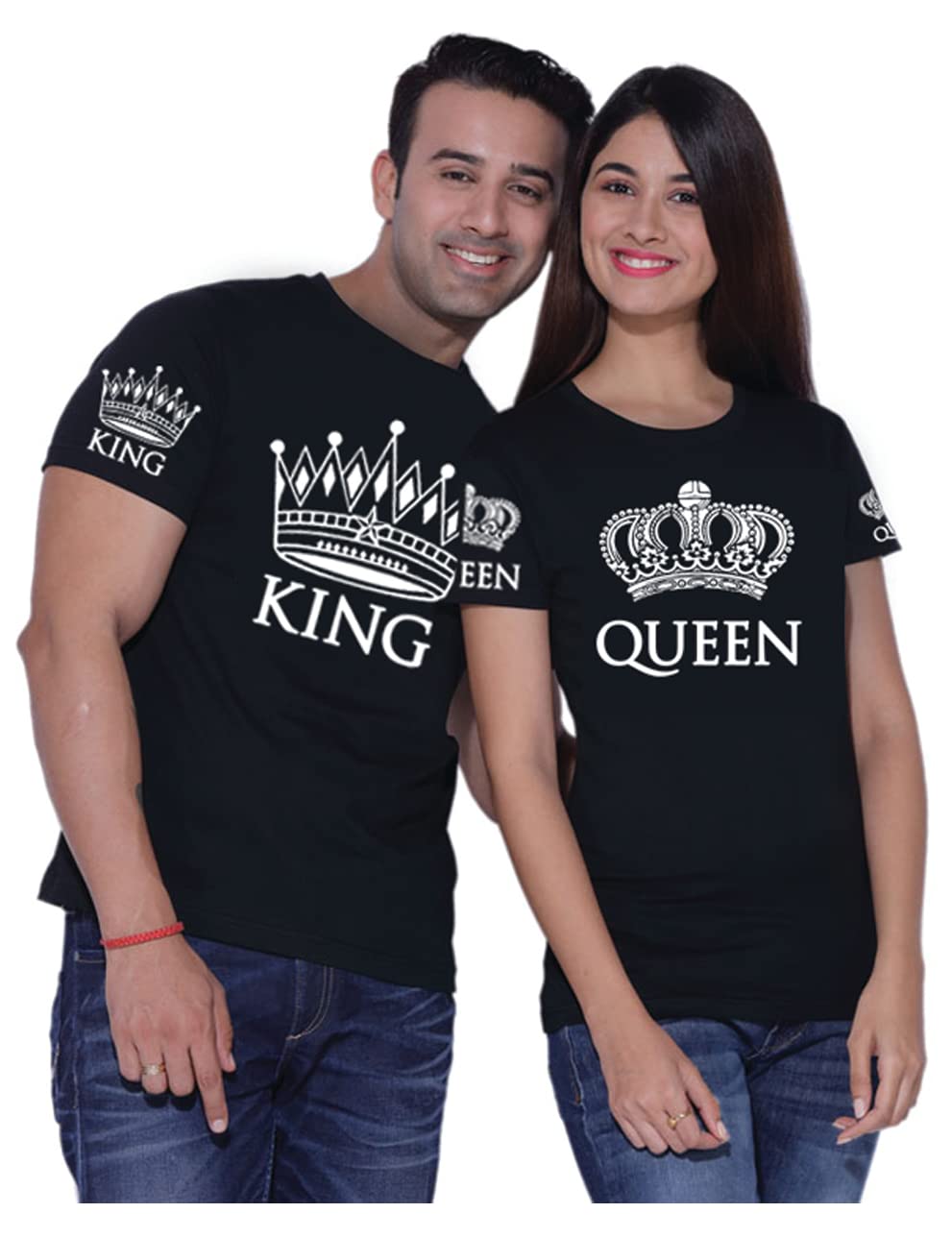 King and Queen Matching Couples T-Shirts Set - His & Hers Black Cotton Shirts for Anniversaries, Date Nights & Romantic Getaways